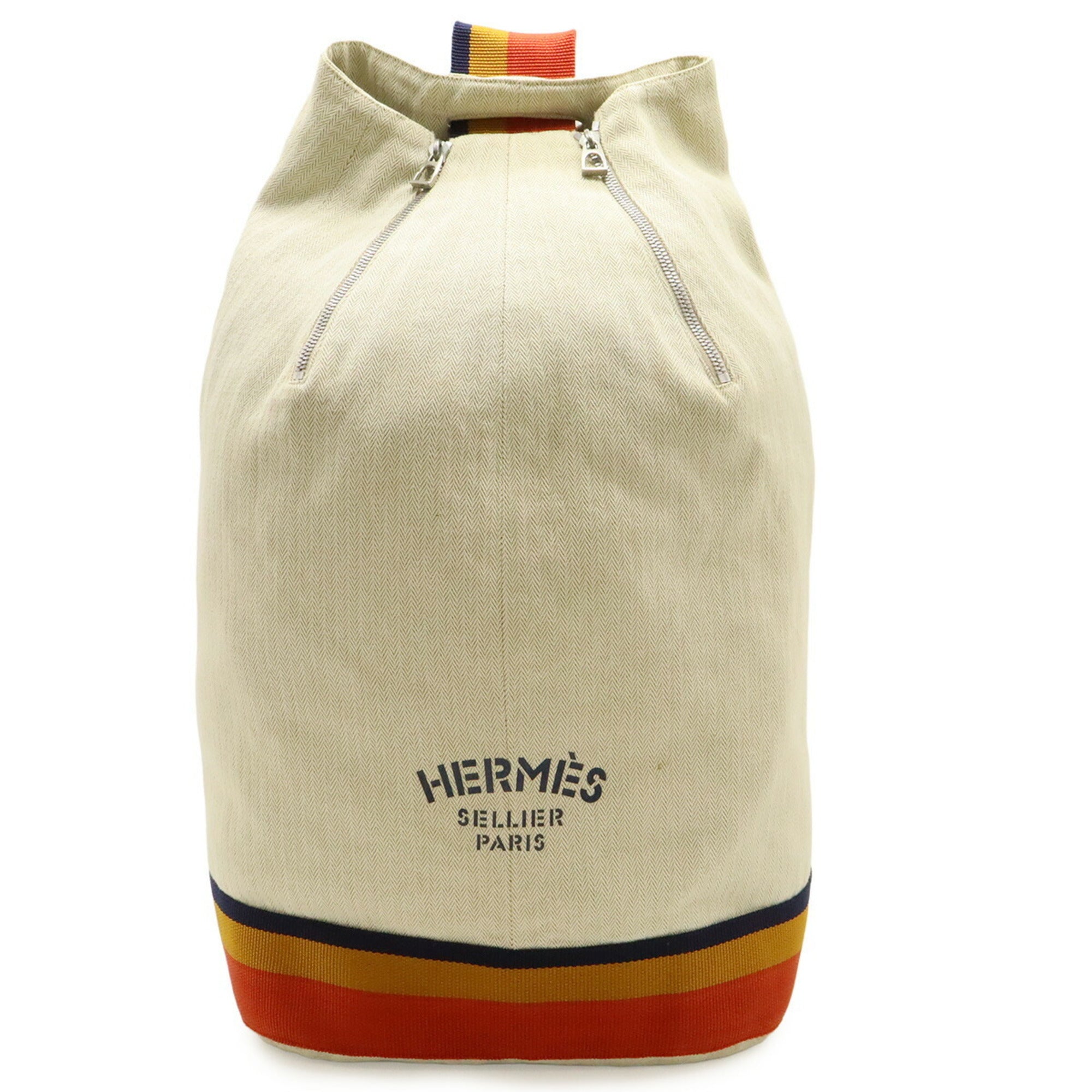 Hermes Natural Navy Orange Yellow Canvas Shoulder Bag Sling Bag (Pre-Owned)