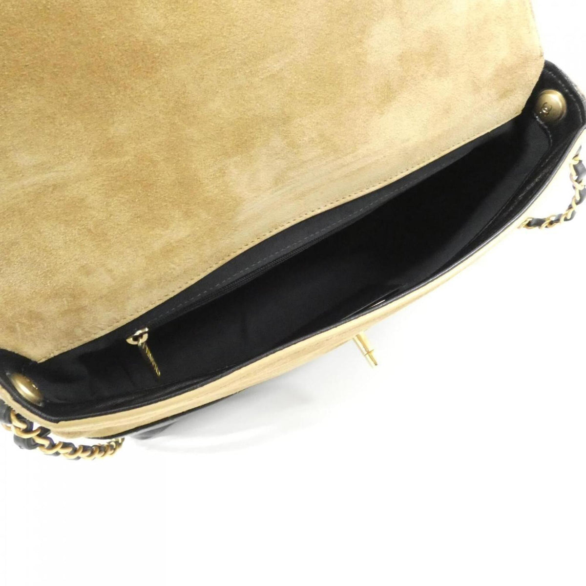 Chanel Beige Black Suede Leather Handbag (Pre-Owned)
