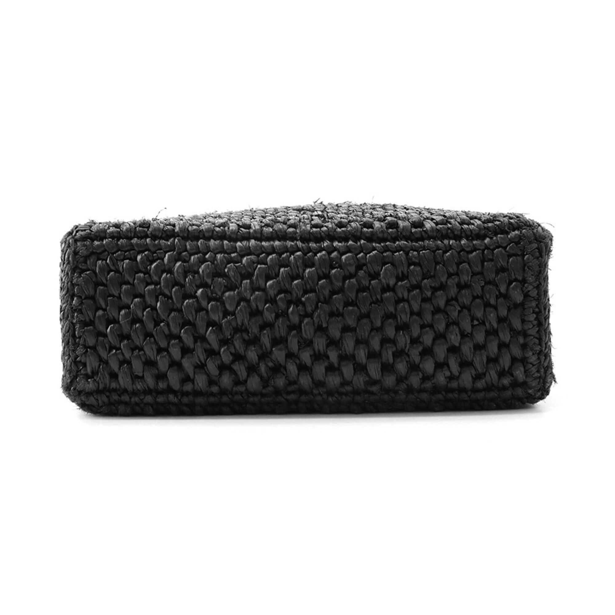 Loewe Black White Raffia Leather Handbag Shoulder Bag (Pre-Owned)