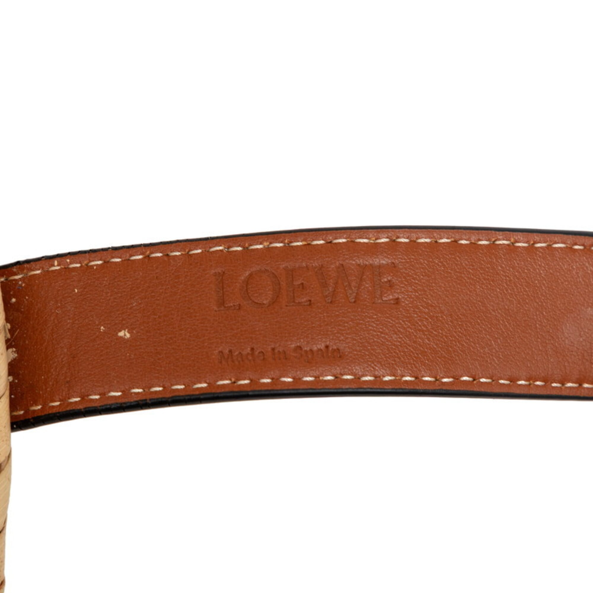 Loewe Beige Brown Raffia Leather Basket Handbag (Pre-Owned)