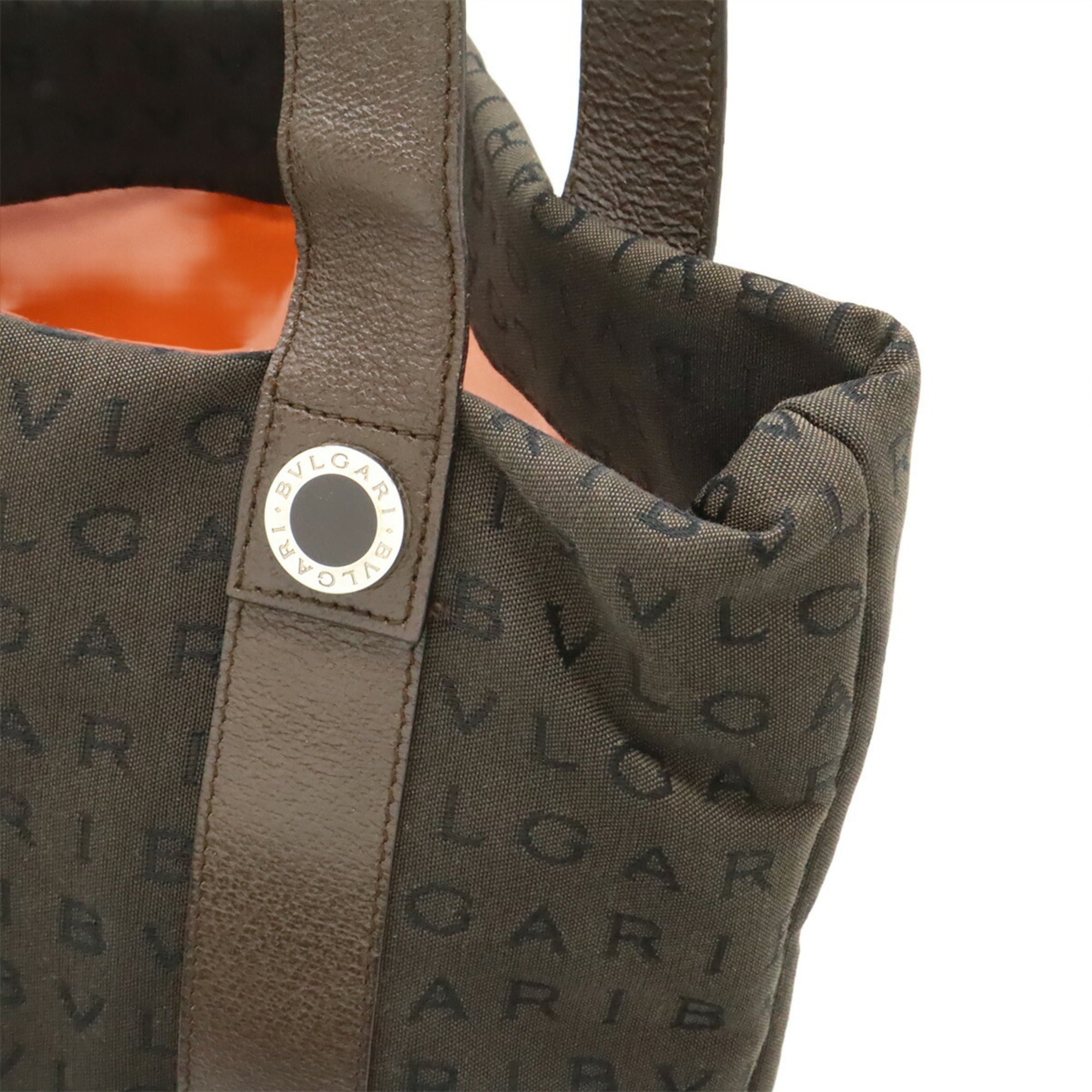 Bvlgari Logomania Dark Brown Canvas Leather Handbag Shoulder Bag Tote Bag (Pre-Owned)