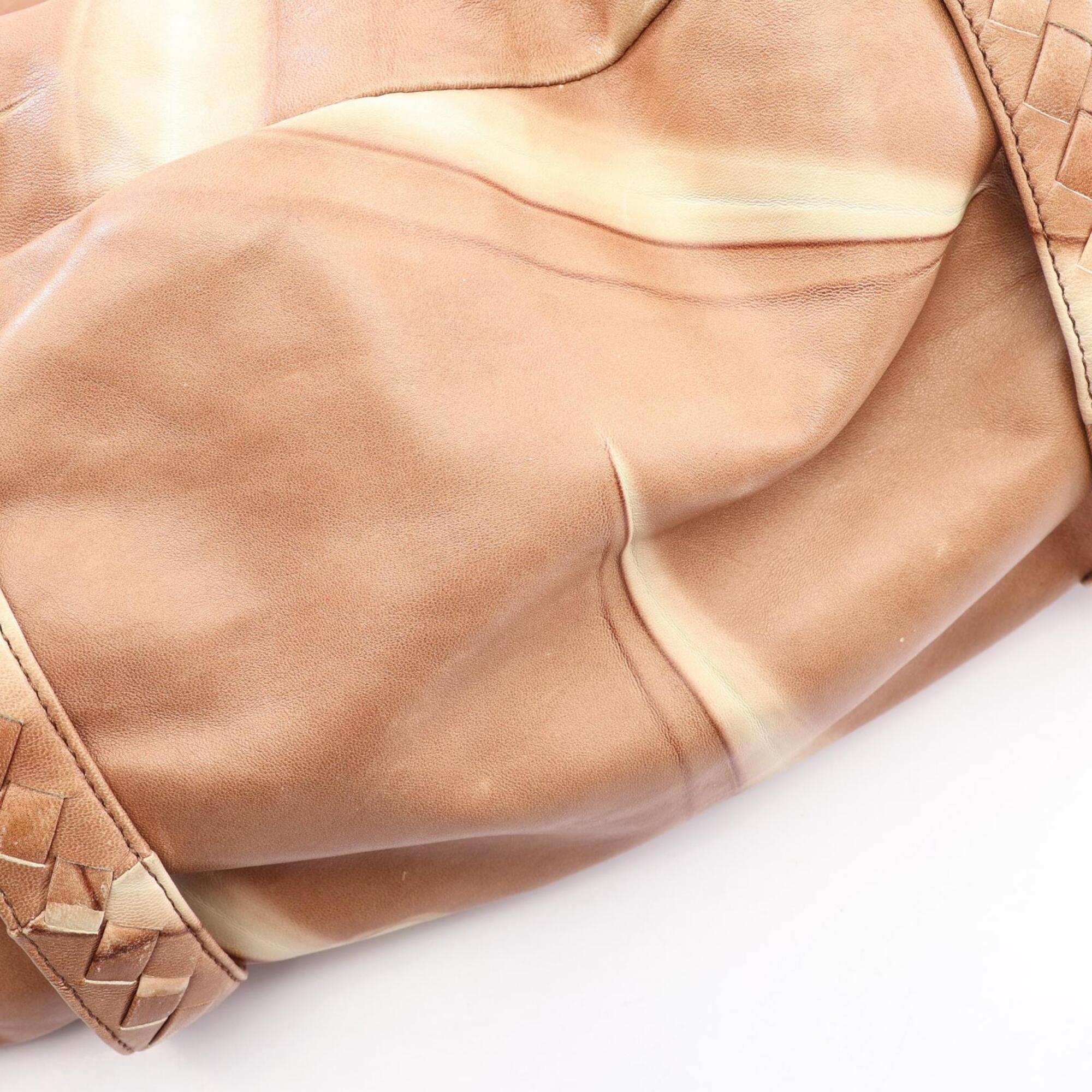 Bottega Veneta Beige Brown Leather Boston Bag Handbag (Pre-Owned)