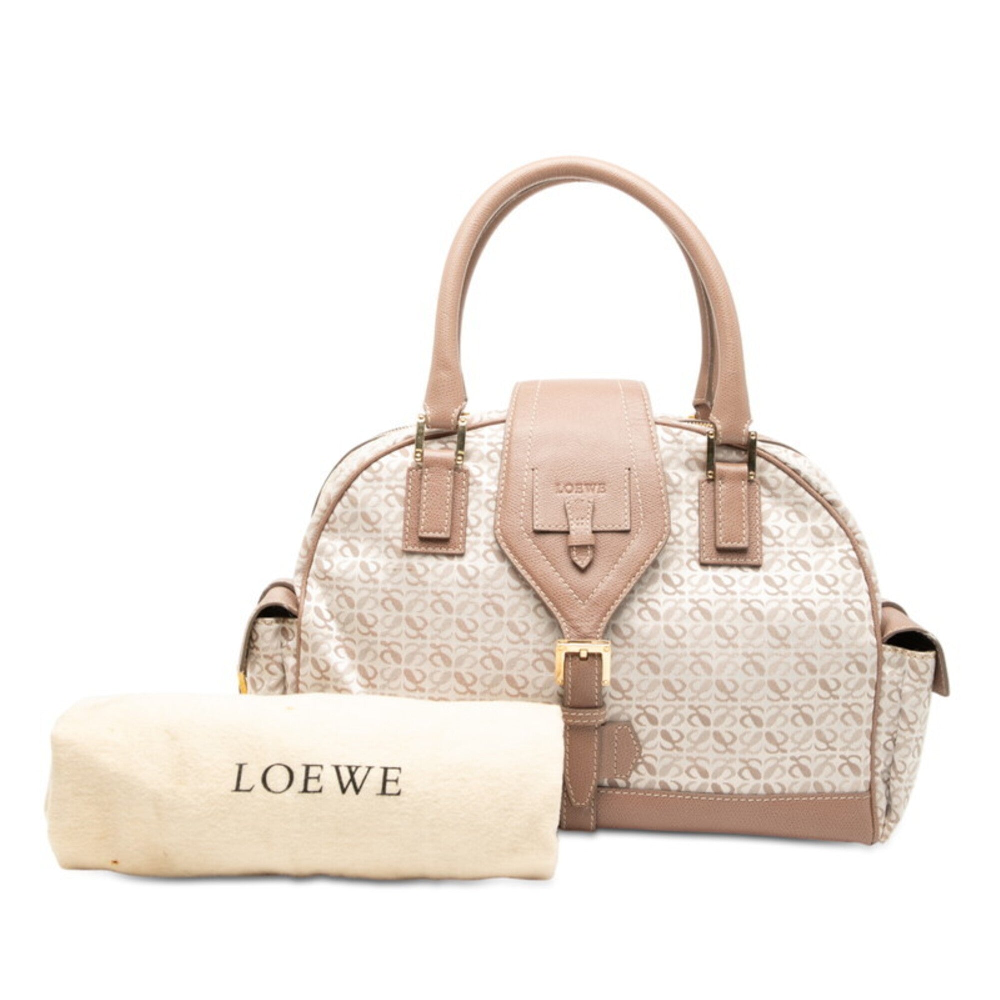 Loewe Pink Beige White Canvas Leather Handbag (Pre-Owned)