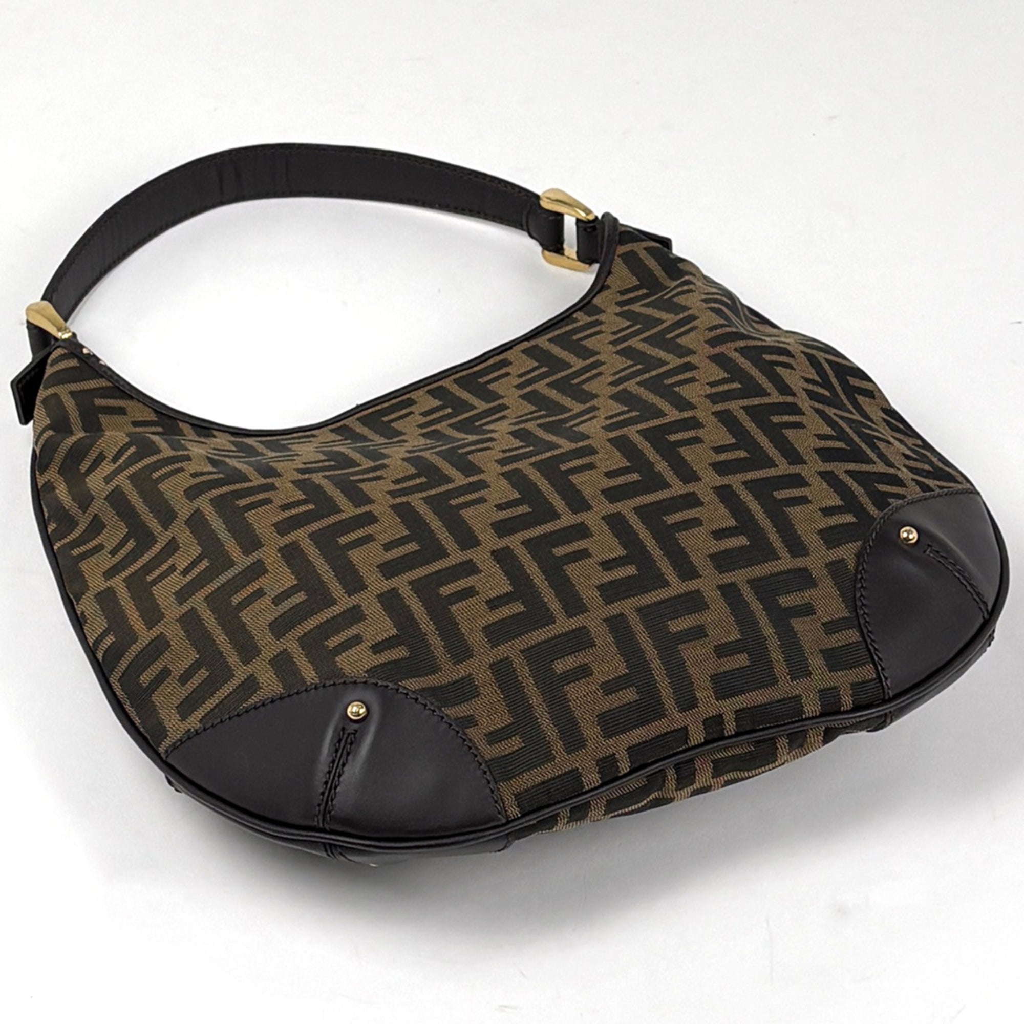 Fendi Zucca Brown Canvas Leather Handbag Shoulder Bag (Pre-Owned)