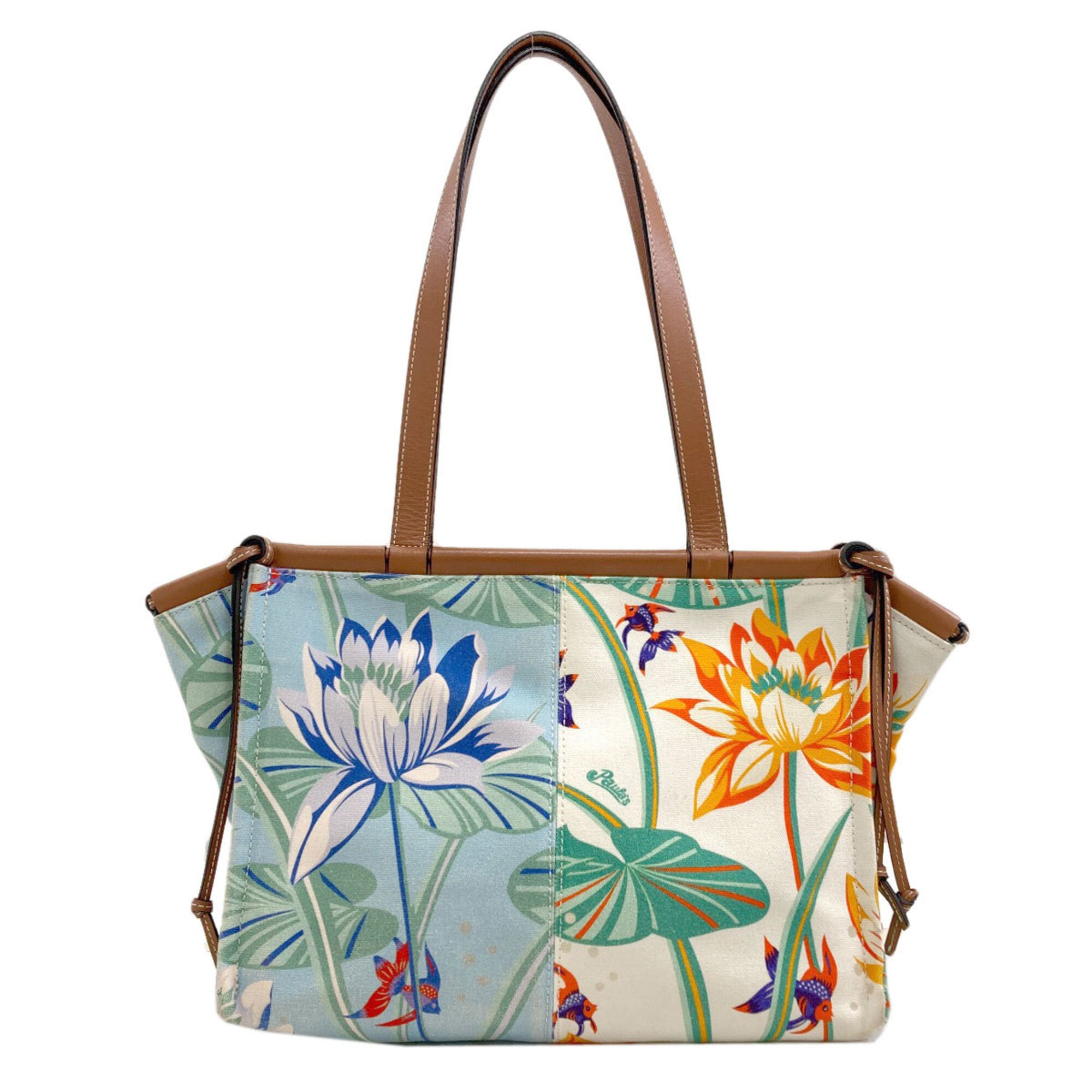 Loewe Brown Light Blue White Canvas Leather Tote Bag (Pre-Owned)