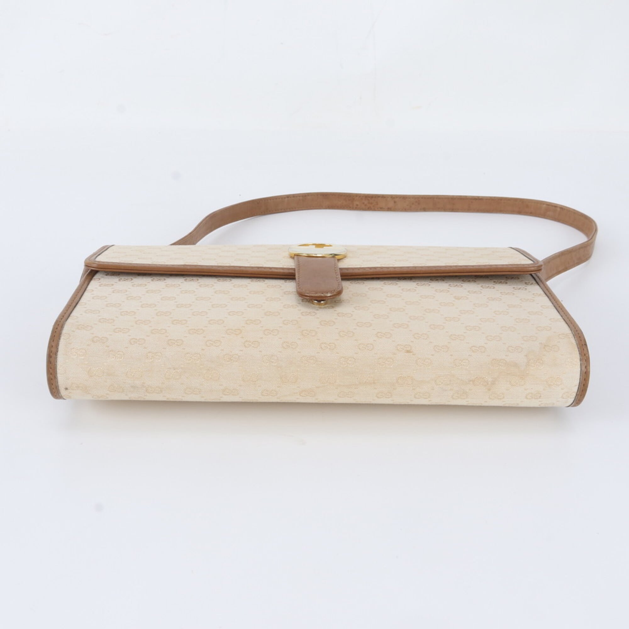 Gucci Ivory Leather Coated Canvas Handbag Shoulder Bag (Pre-Owned)