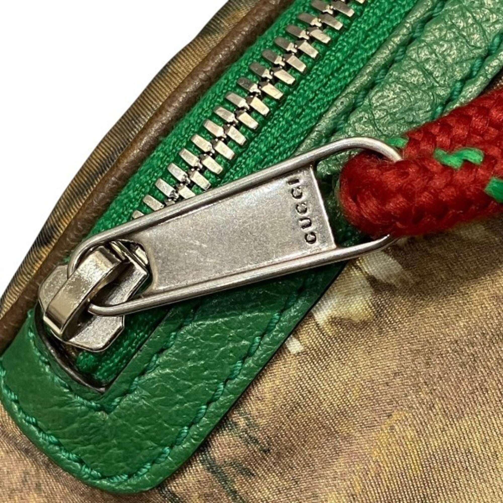 Gucci Beige Green Nylon Leather Fanny Pack (Pre-Owned)