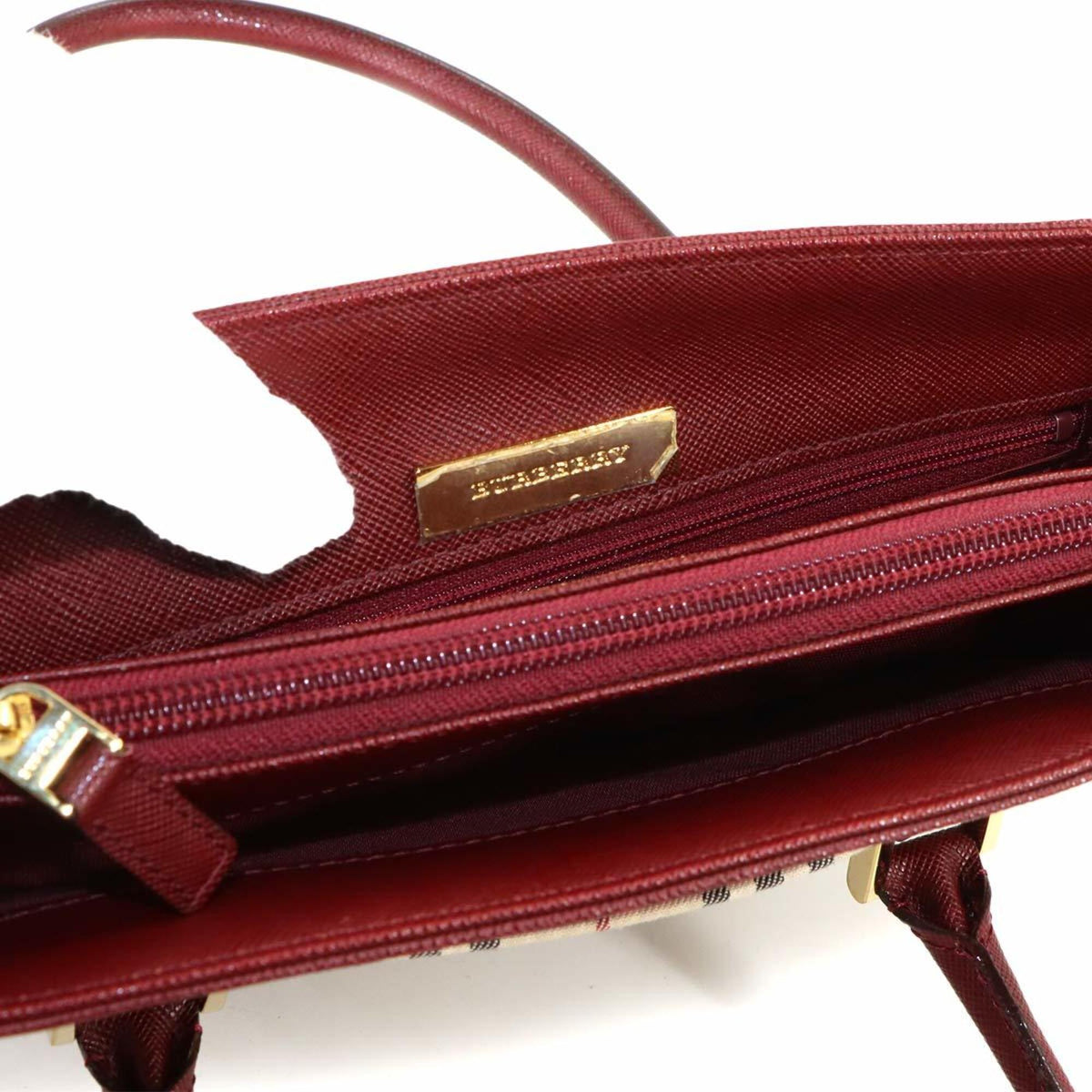 Burberry Beige Bordeaux Canvas Leather Handbag (Pre-Owned)