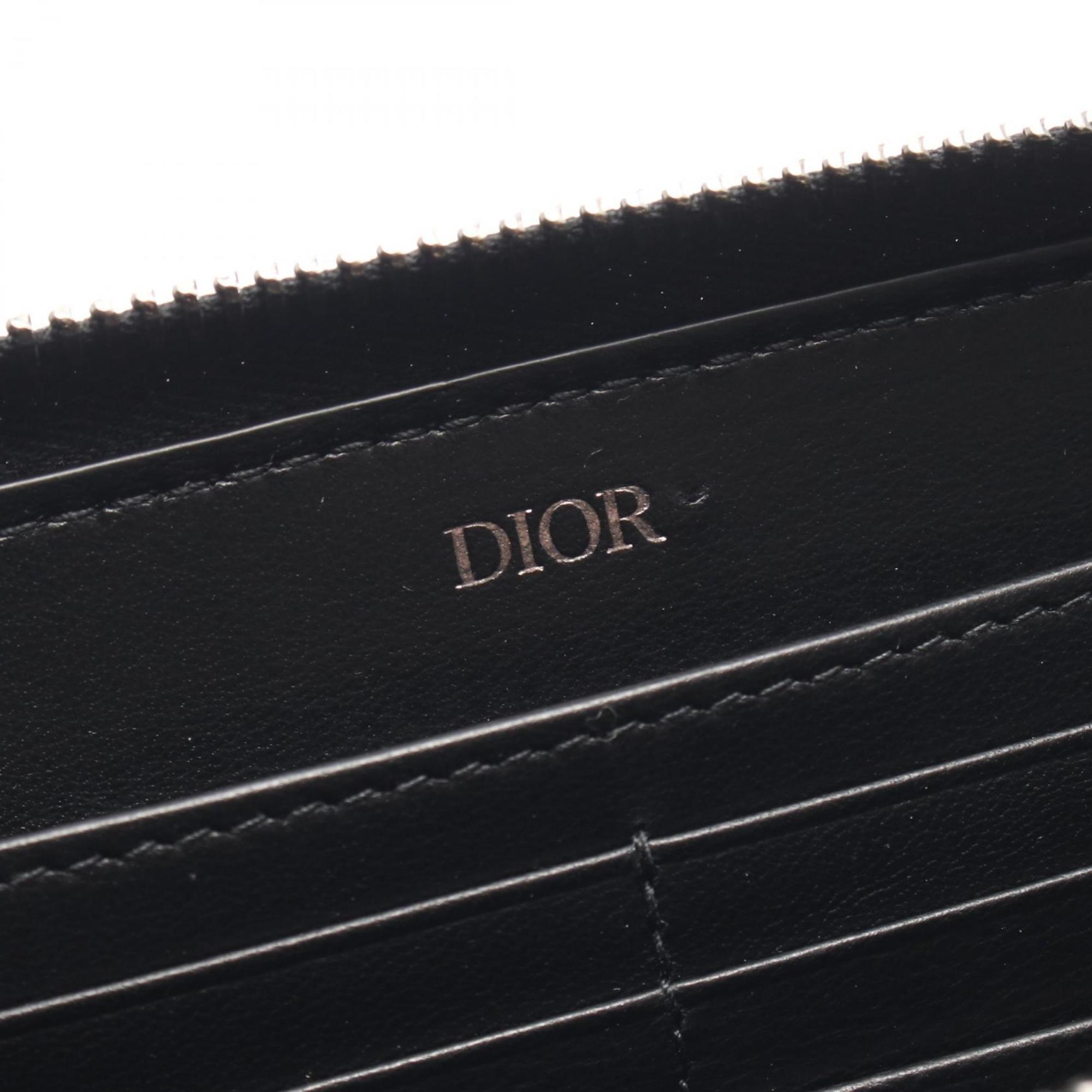 Christian Dior Black Gray Leather Long Wallet (Bi-Fold) (Pre-Owned)