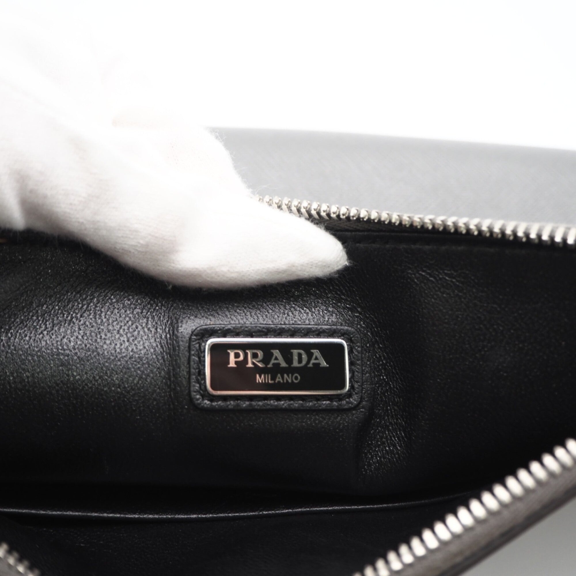 Prada Saffiano Gray Saffiano Clutch Bag Pouch (Pre-Owned)