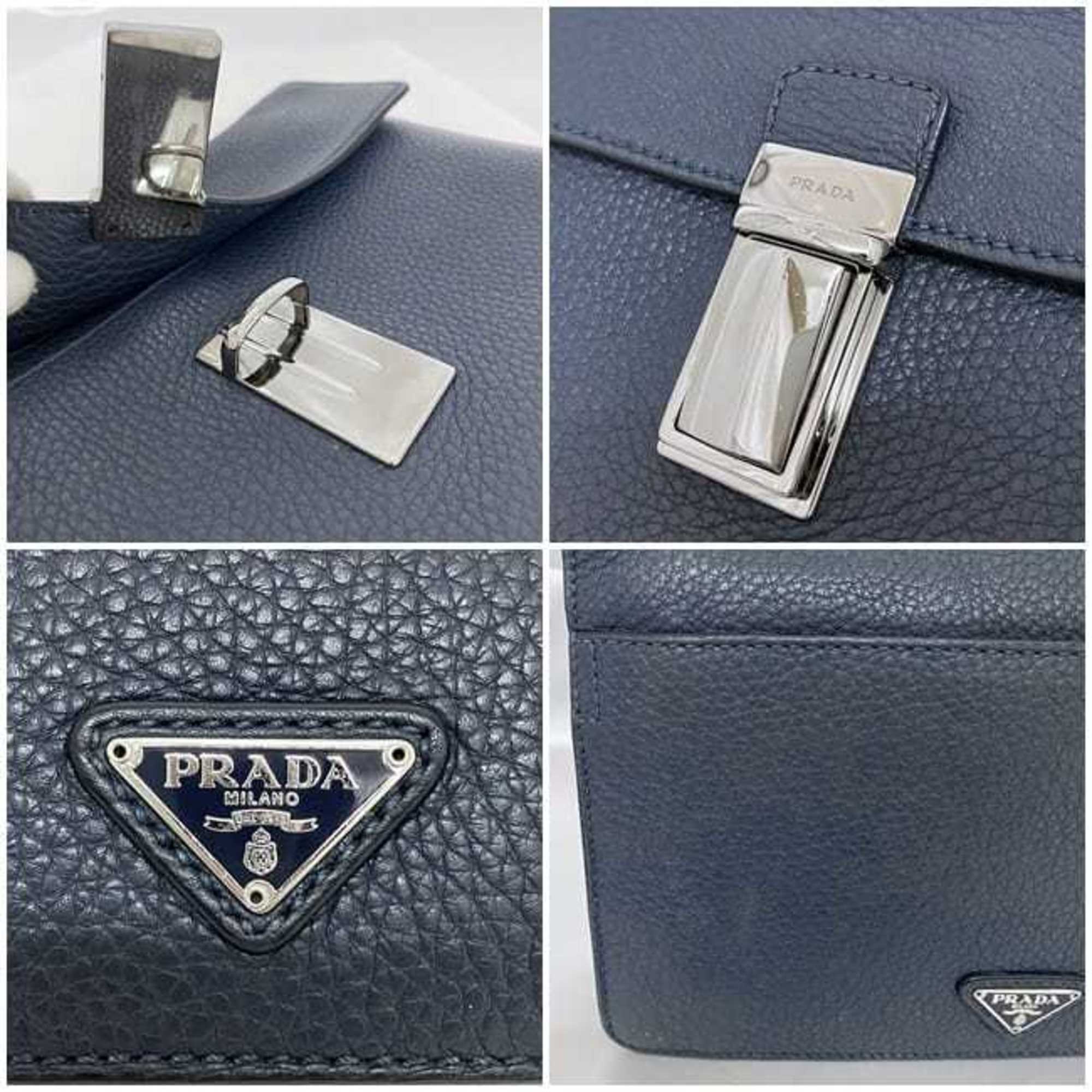 Prada Blue Leather Clutch Bag Handbag (Pre-Owned)