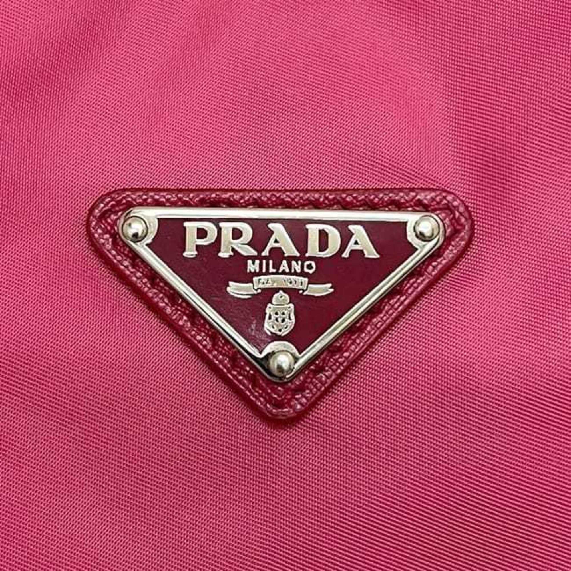 Prada Pink Nylon Saffiano Triangle Leather Tote Bag (Pre-Owned)