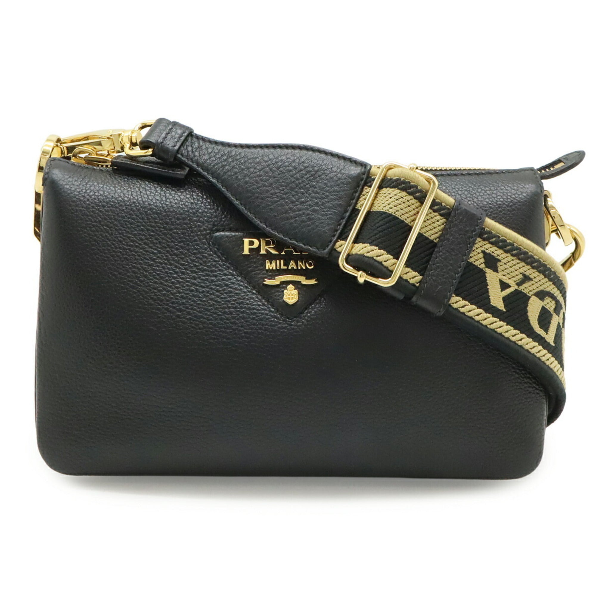 Prada Black Nero White Leather Clutch Bag Shoulder Bag (Pre-Owned)
