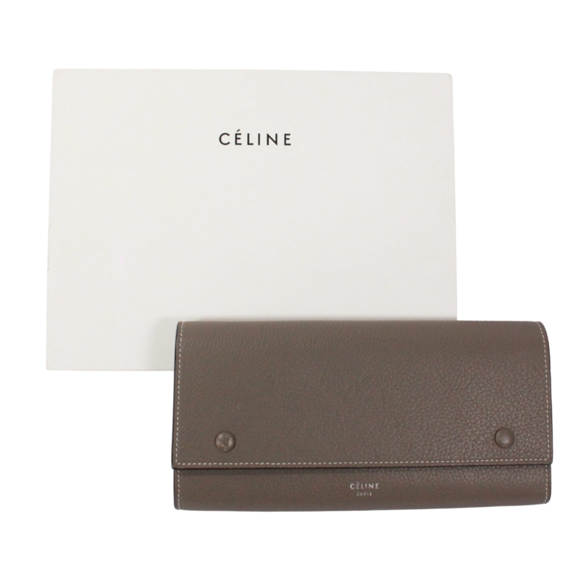 Celine Grayish Yellow Leather Long Wallet (Bi-Fold) (Pre-Owned)