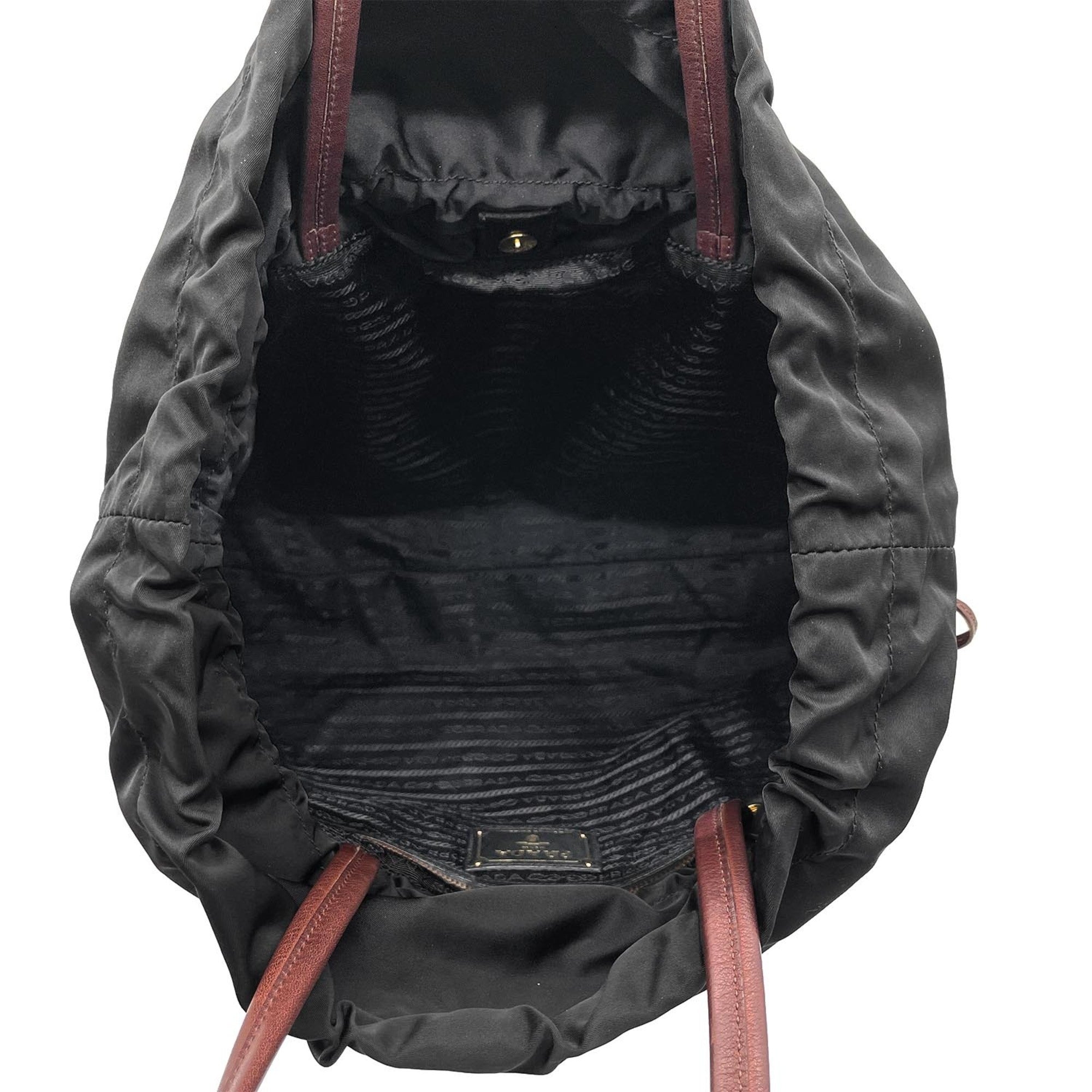Prada Black Brown Nylon Leather Tote Bag (Pre-Owned)