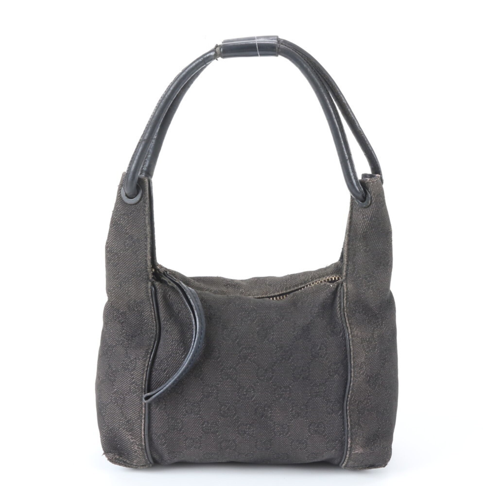Gucci Gg Canvas Black Leather Canvas Handbag Tote Bag (Pre-Owned)