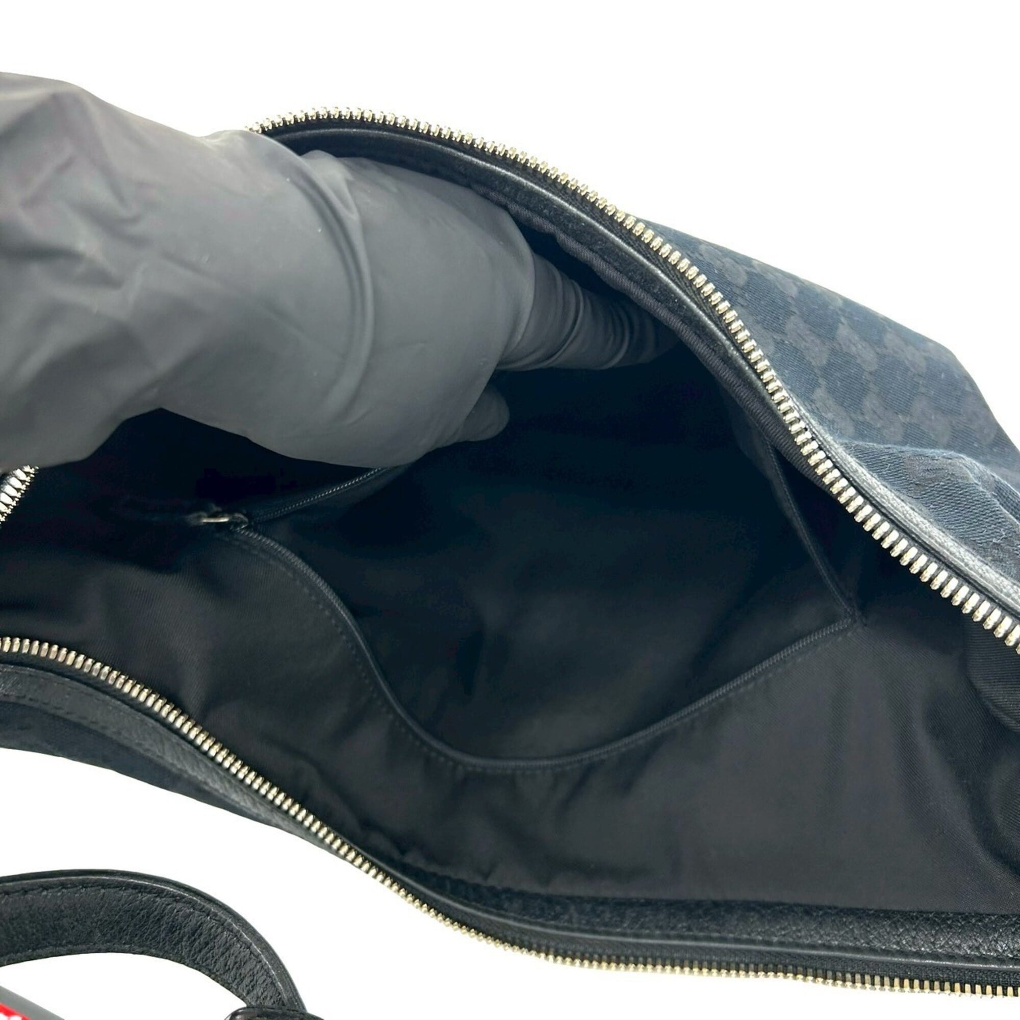 Gucci Black Navy Canvas Leather Shoulder Bag (Pre-Owned)