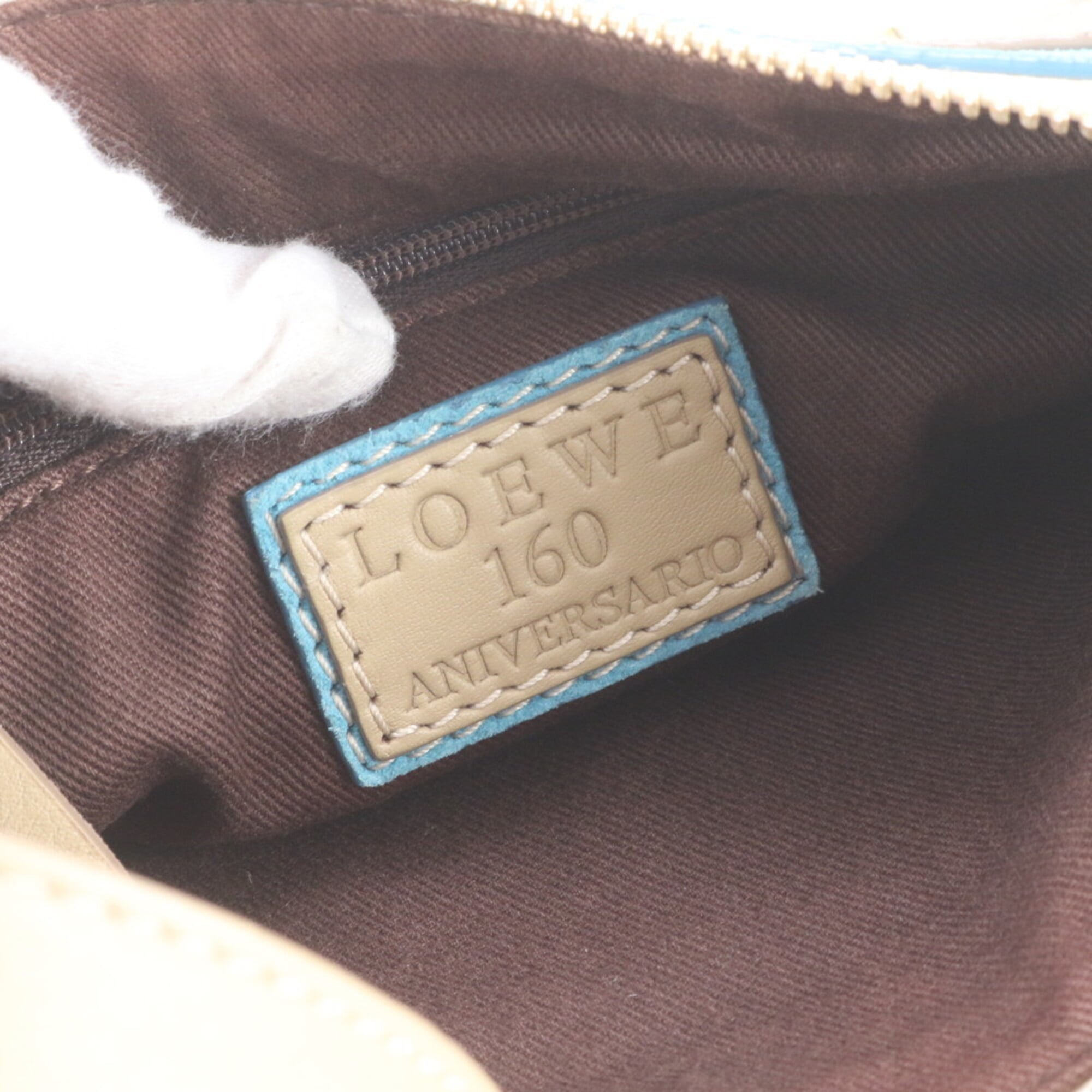 Loewe Beige Blue Leather Canvas Handbag Shoulder Bag Tote Bag (Pre-Owned)