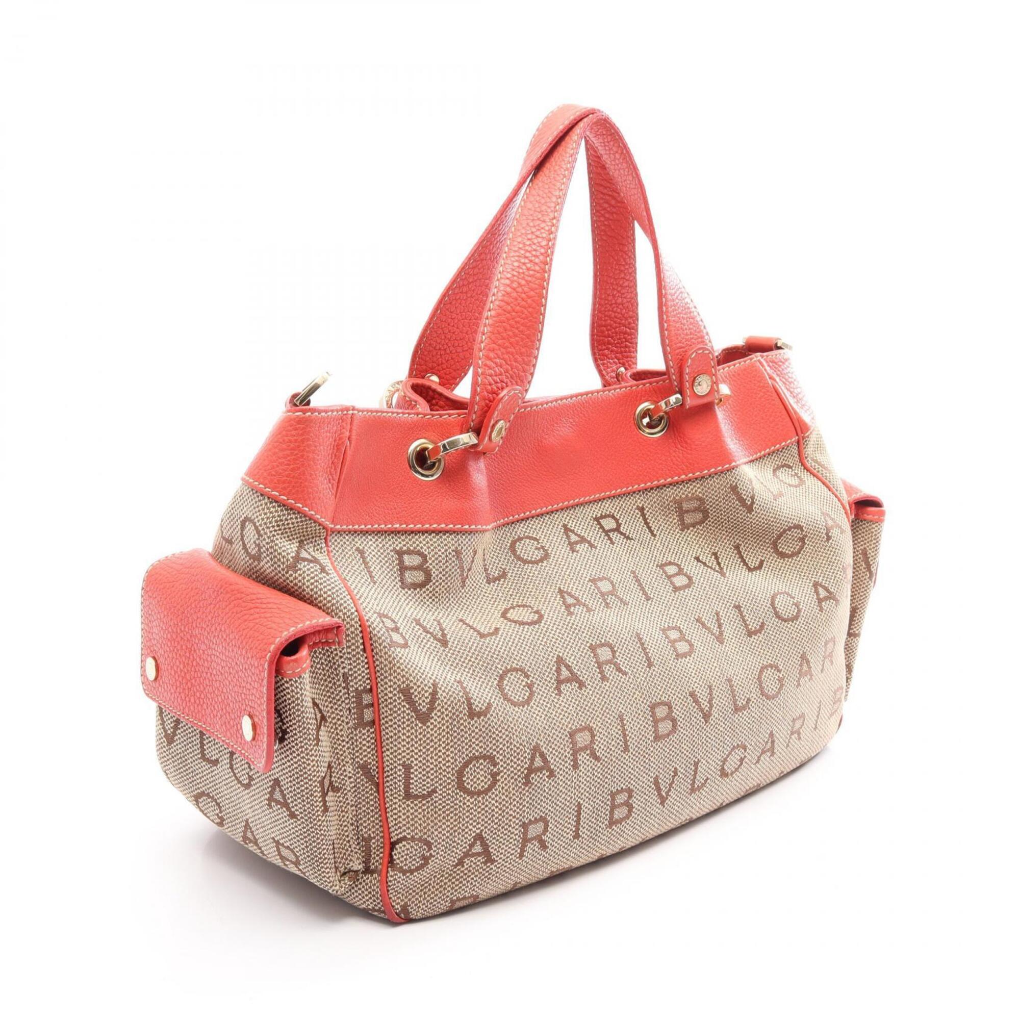 Bvlgari Beige Pink Canvas Leather Handbag (Pre-Owned)