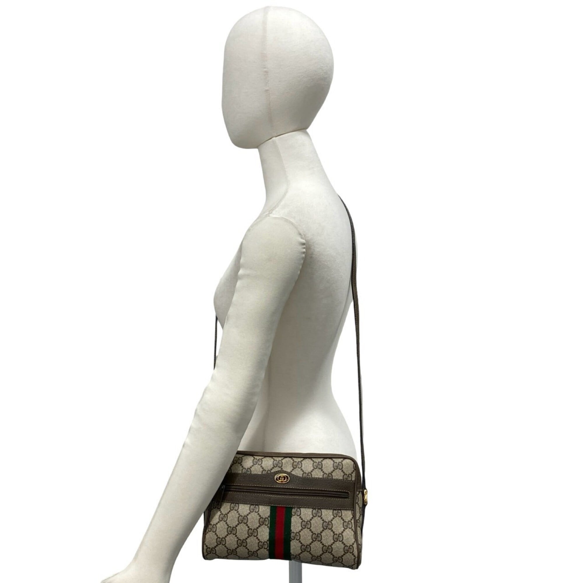 Gucci Brown Green Red Color Leather Pvc Shoulder Bag (Pre-Owned)