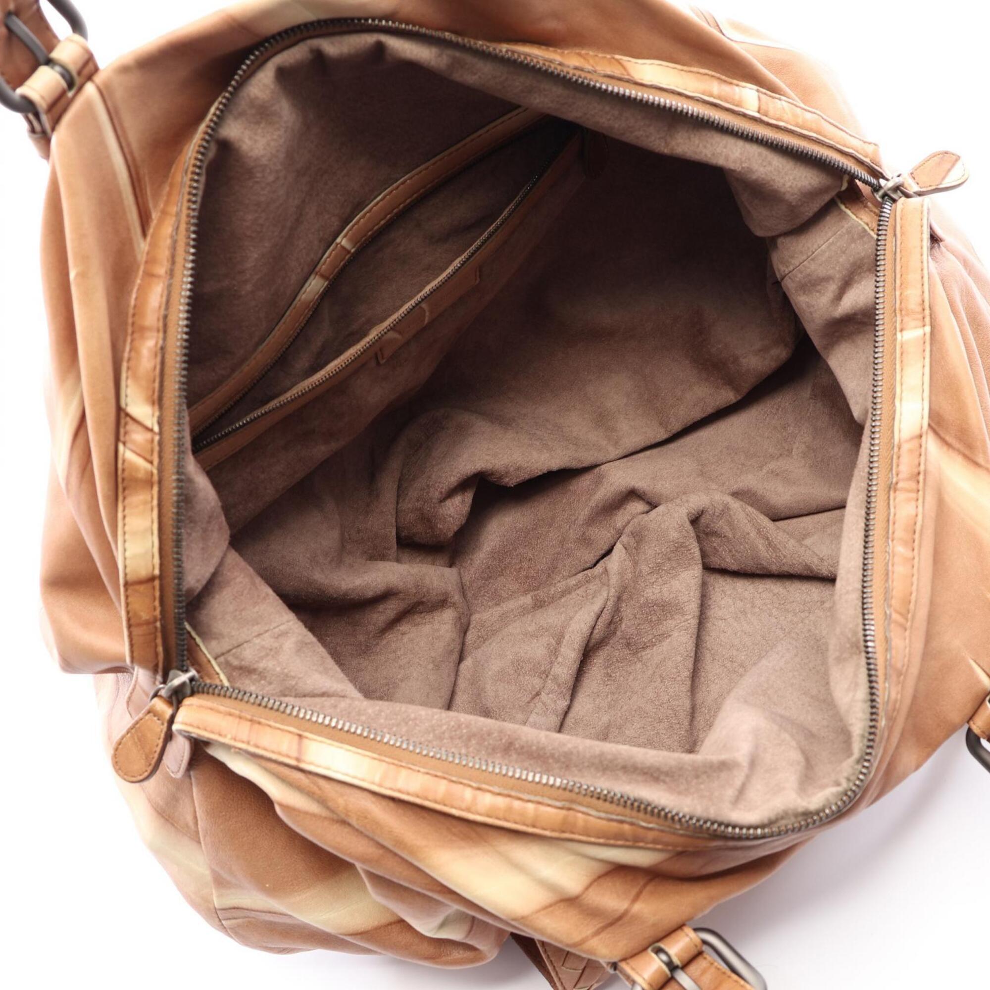 Bottega Veneta Beige Brown Leather Boston Bag Handbag (Pre-Owned)