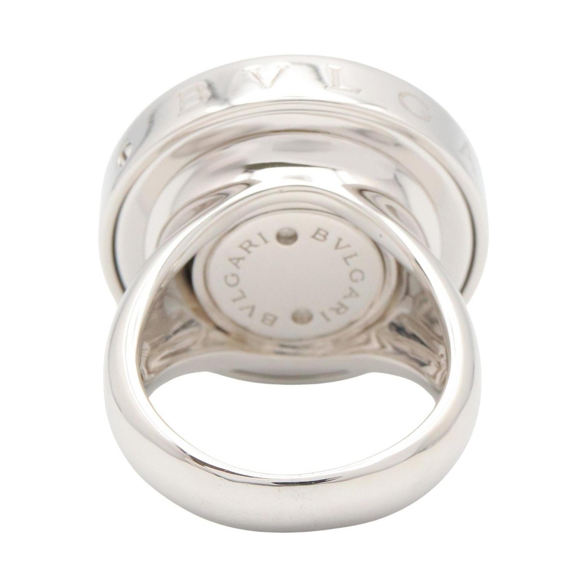 Bvlgari Silver Black Clear White Gold (18K) Stainless Steel Band Ring (Pre-Owned)