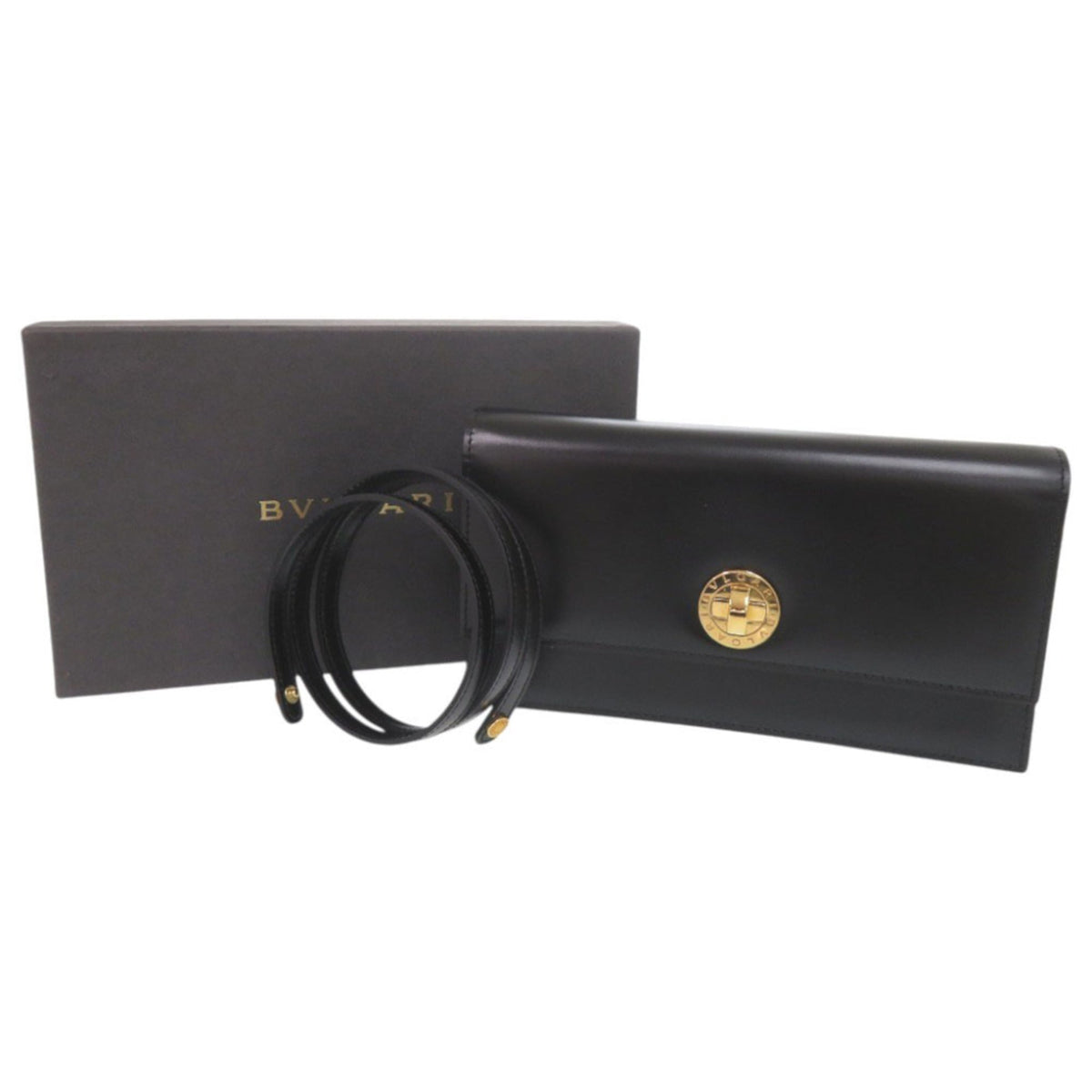 Bvlgari Black Leather Clutch Bag Shoulder Bag (Pre-Owned)