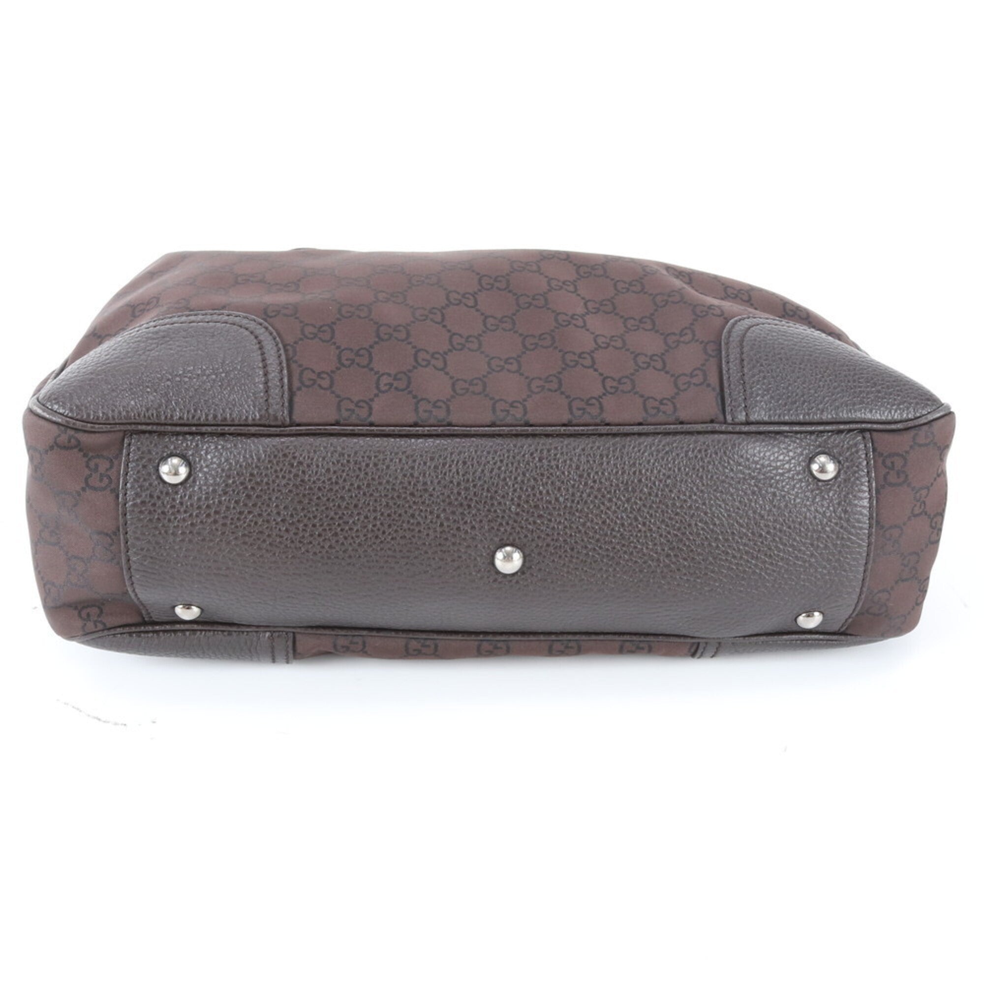 Gucci Sherry Line Brown Nylon Leather Handbag Tote Bag (Pre-Owned)