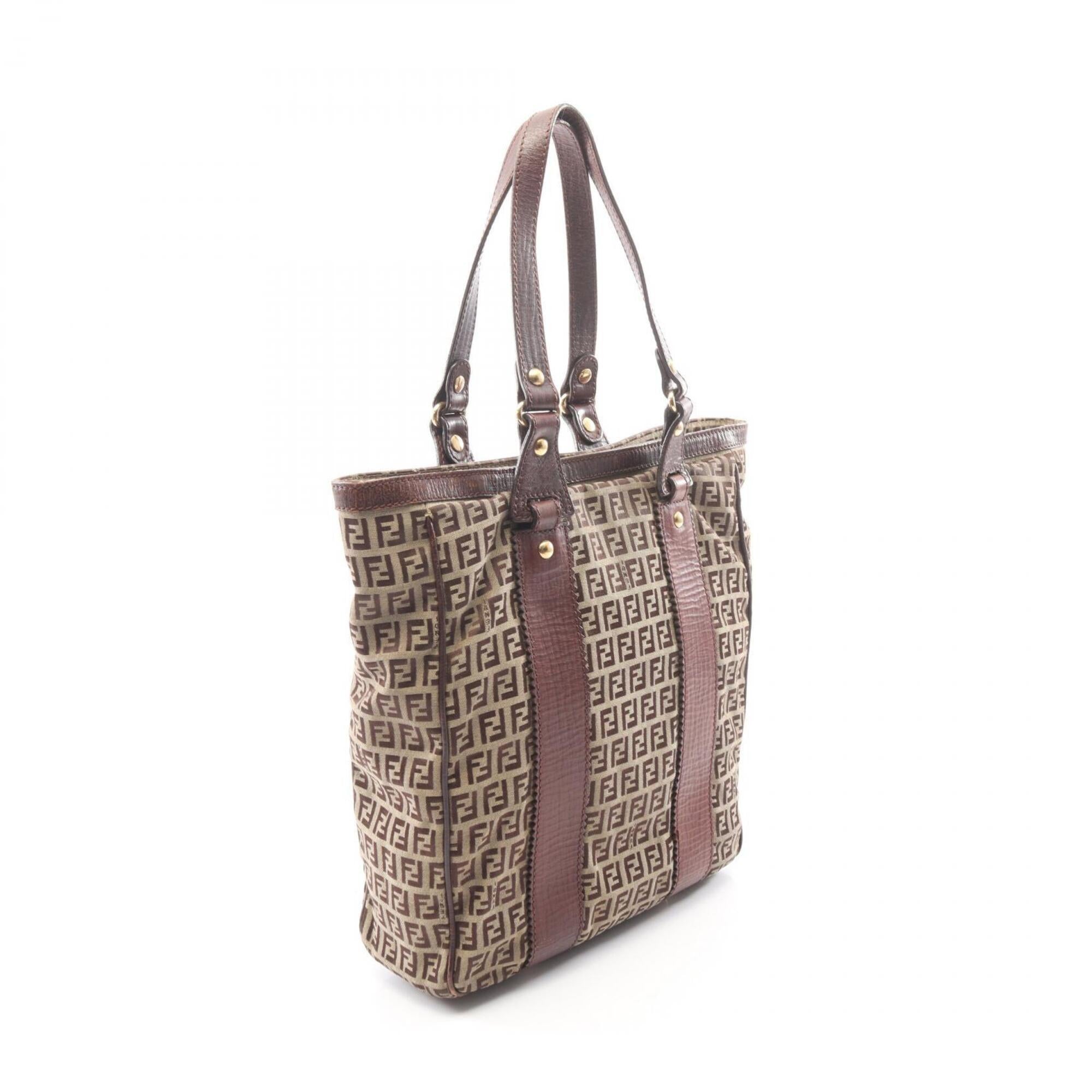 Fendi Beige Brown Canvas Leather Handbag Tote Bag (Pre-Owned)