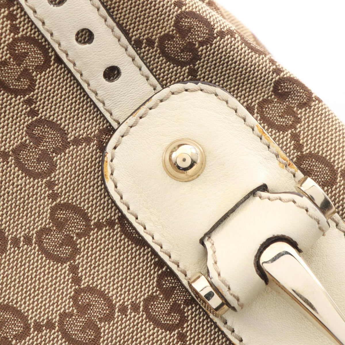 Gucci Beige Ivory Gg Canvas Leather Handbag Shoulder Bag (Pre-Owned)