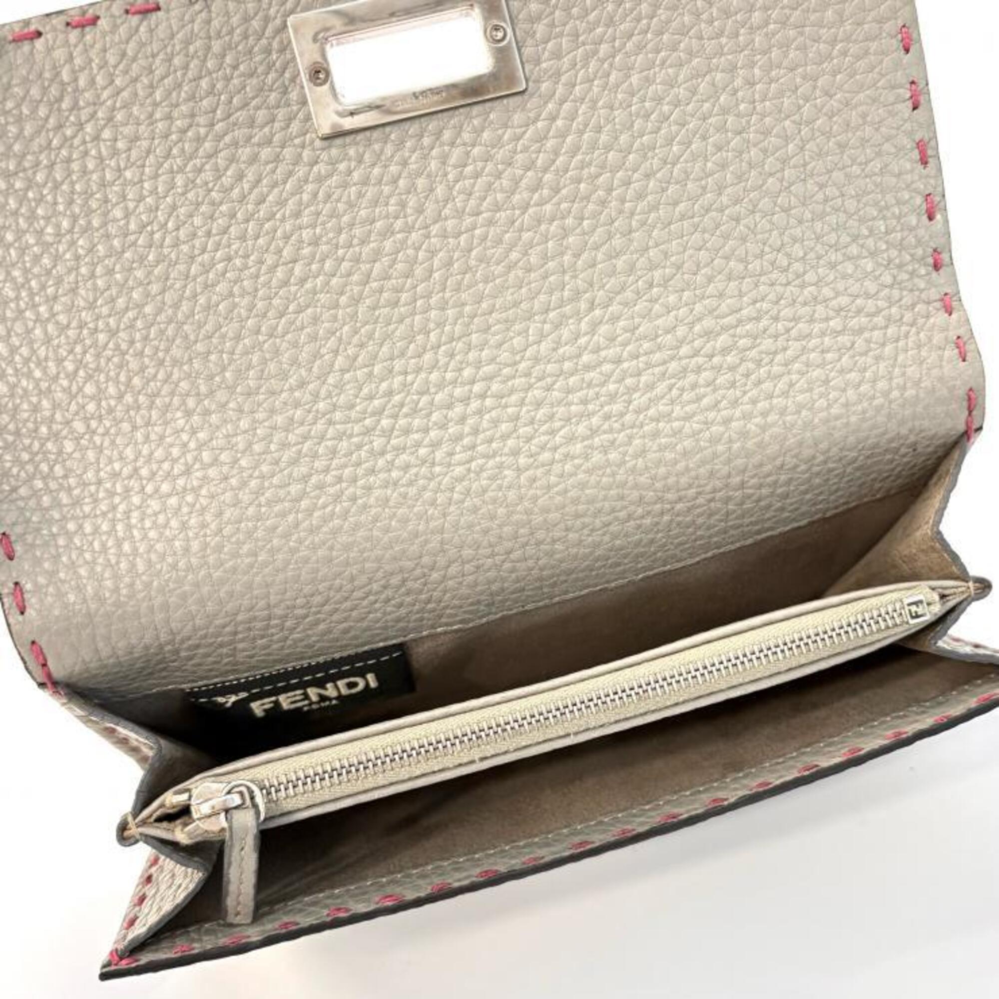 Fendi Gray Light Pink Pink Leather Long Wallet (Bi-Fold) (Pre-Owned)