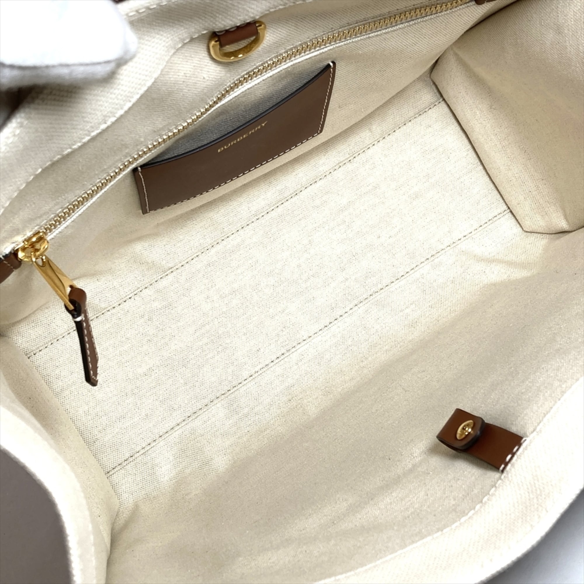Burberry Beige Cotton Leather Linen Tote Bag (Pre-Owned)