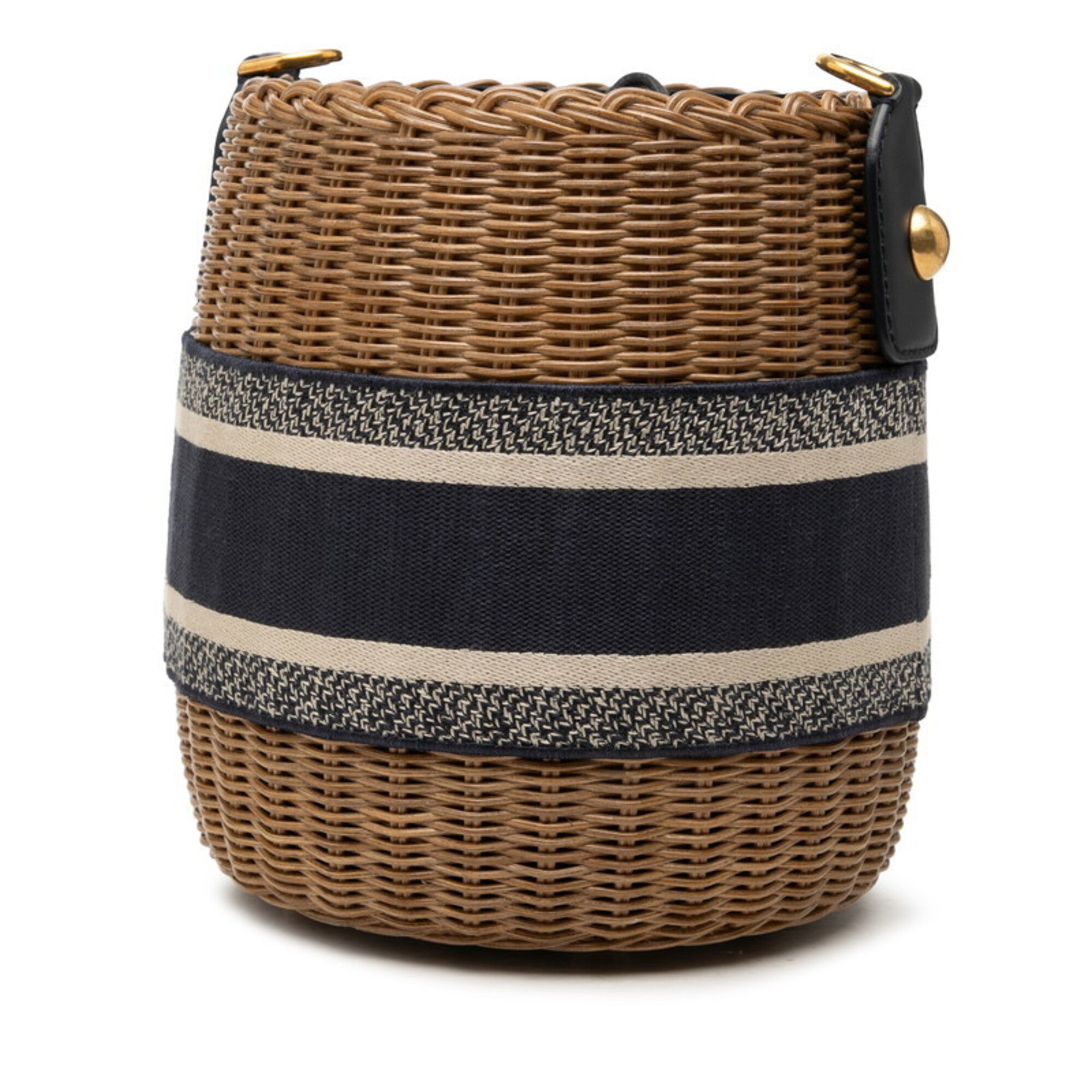 Christian Dior Beige Navy Canvas Leather Shoulder Bag (Pre-Owned)