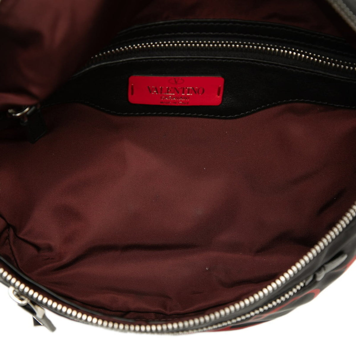 Valentino Black Red Color Nylon Leather Sling Bag (Pre-Owned)