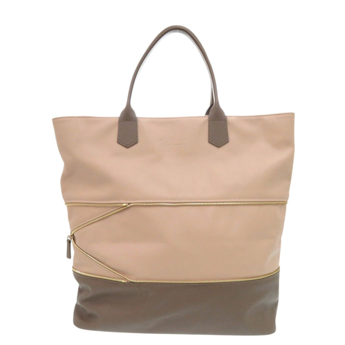 Longchamp Brown Pink Beige Leather Tote Bag (Pre-Owned)
