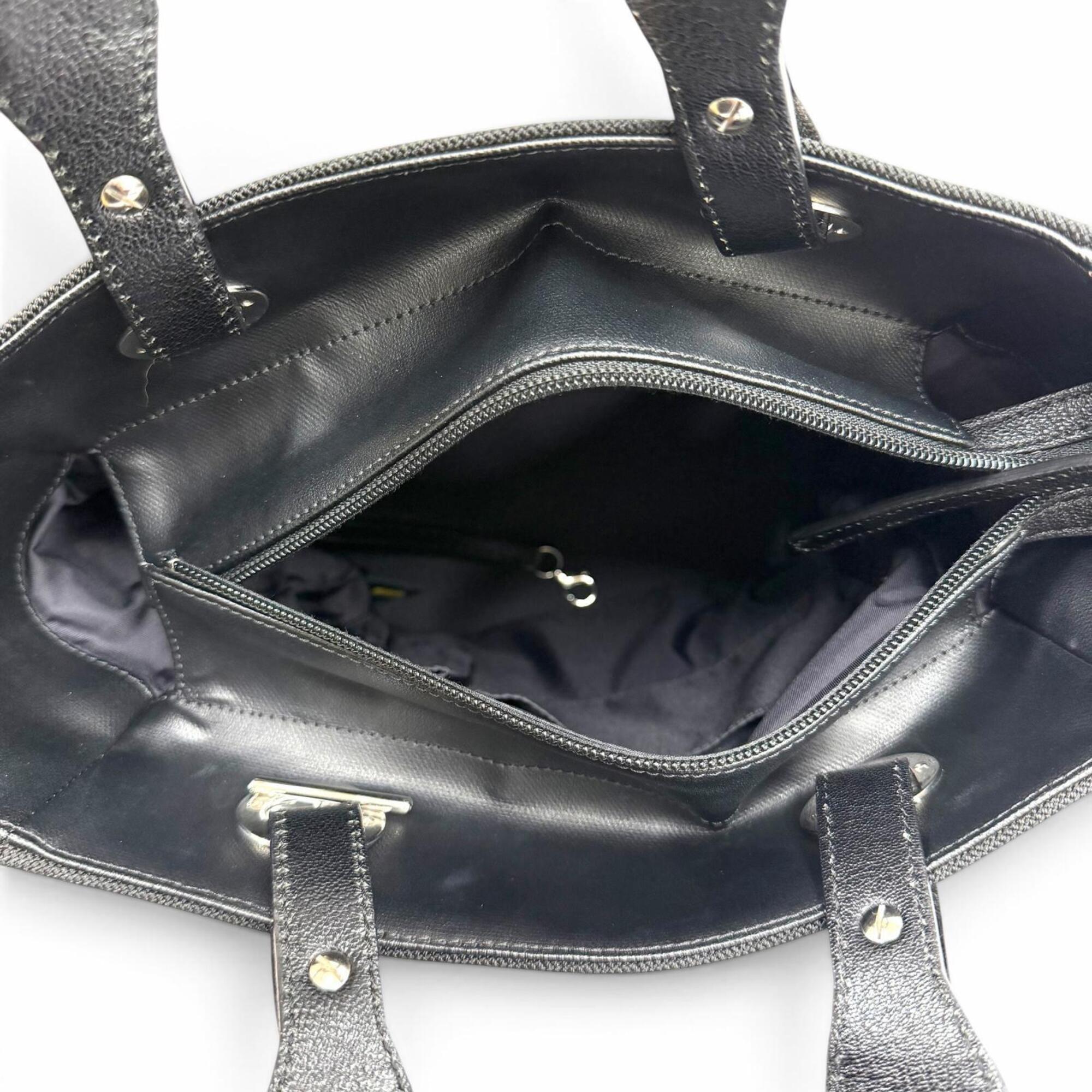 Chanel Black Coated Canvas Leather Tote Bag (Pre-Owned)
