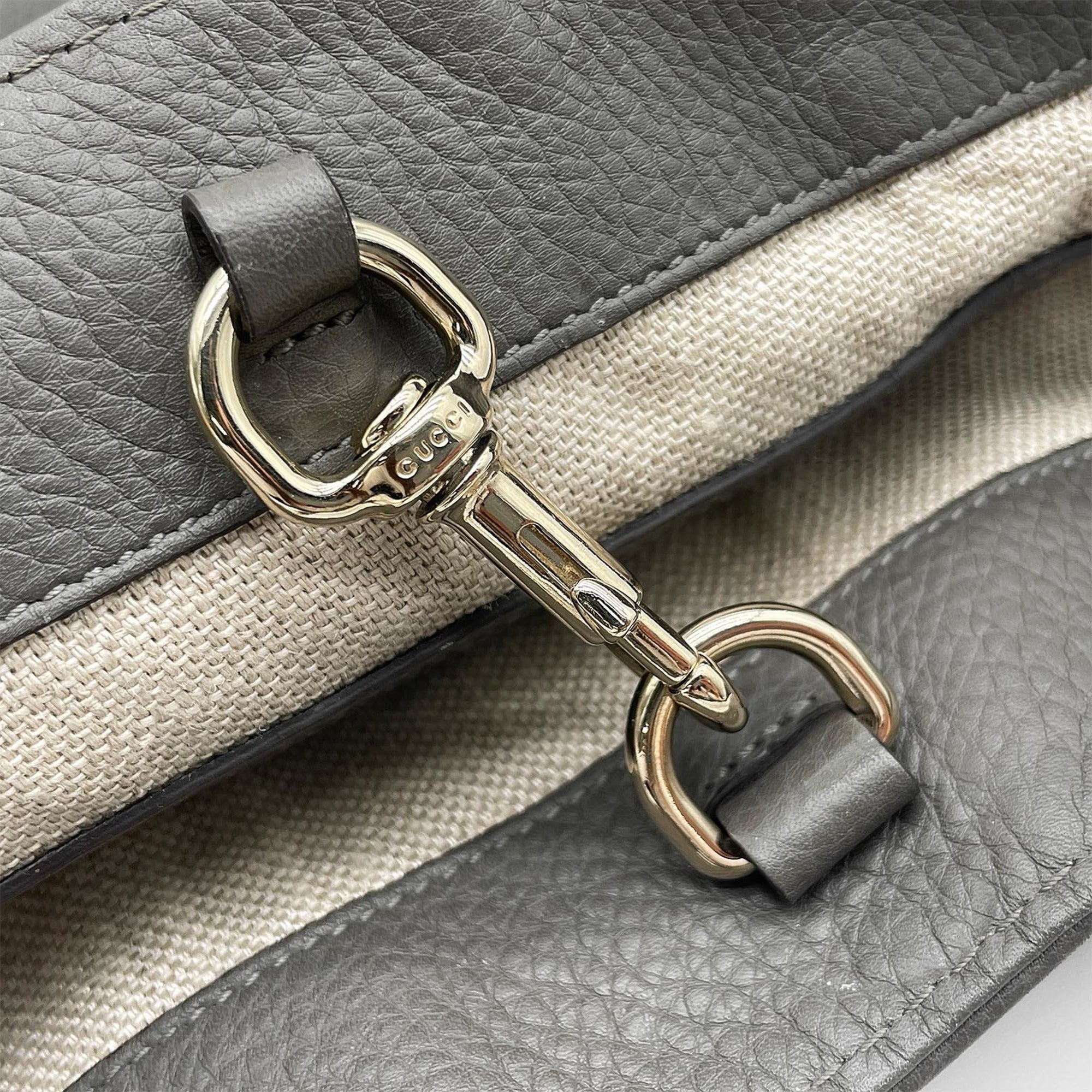 Gucci Horsebit Gray Leather Tote Bag (Pre-Owned)
