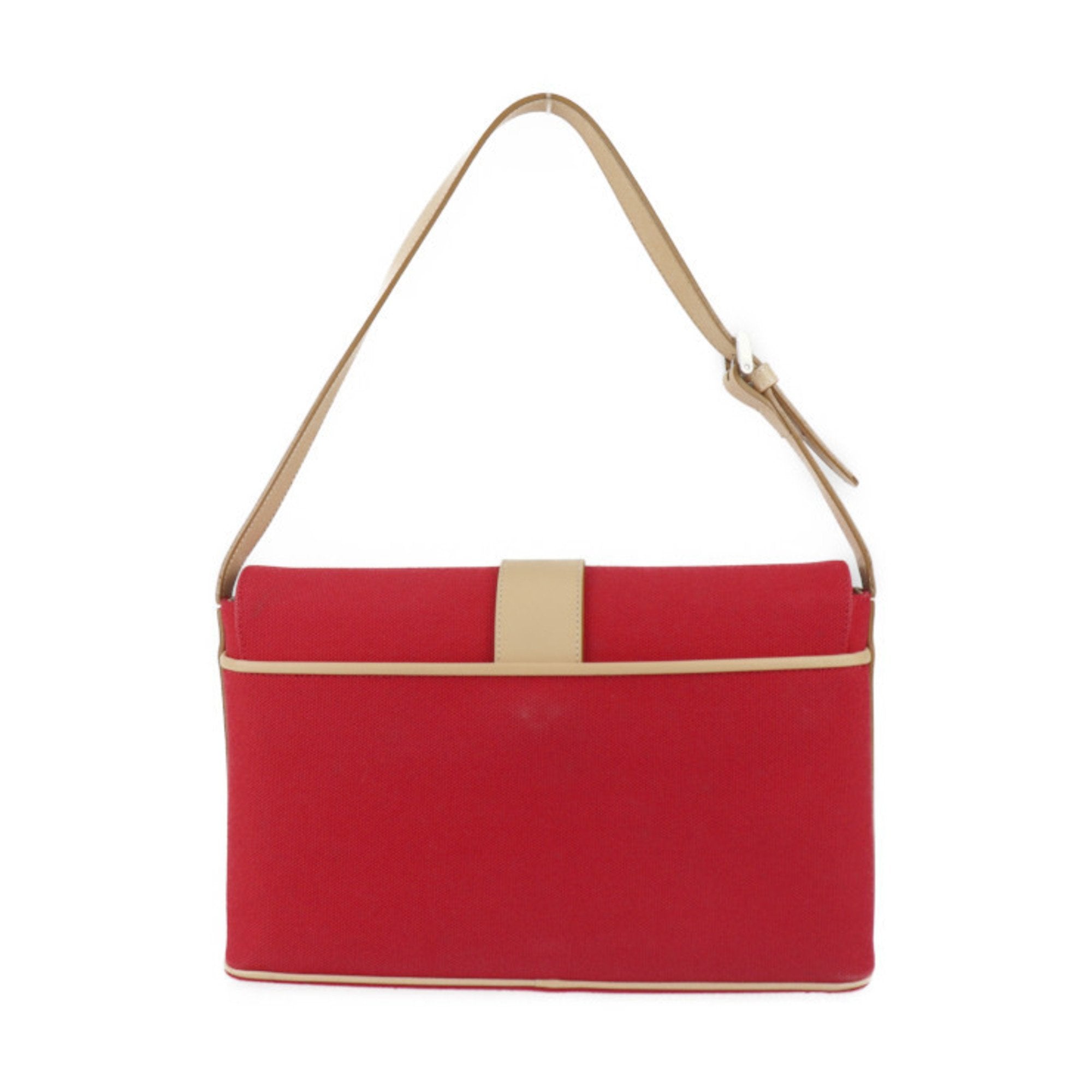Burberry Beige Red Color Canvas Leather Handbag Shoulder Bag Tote Bag (Pre-Owned)