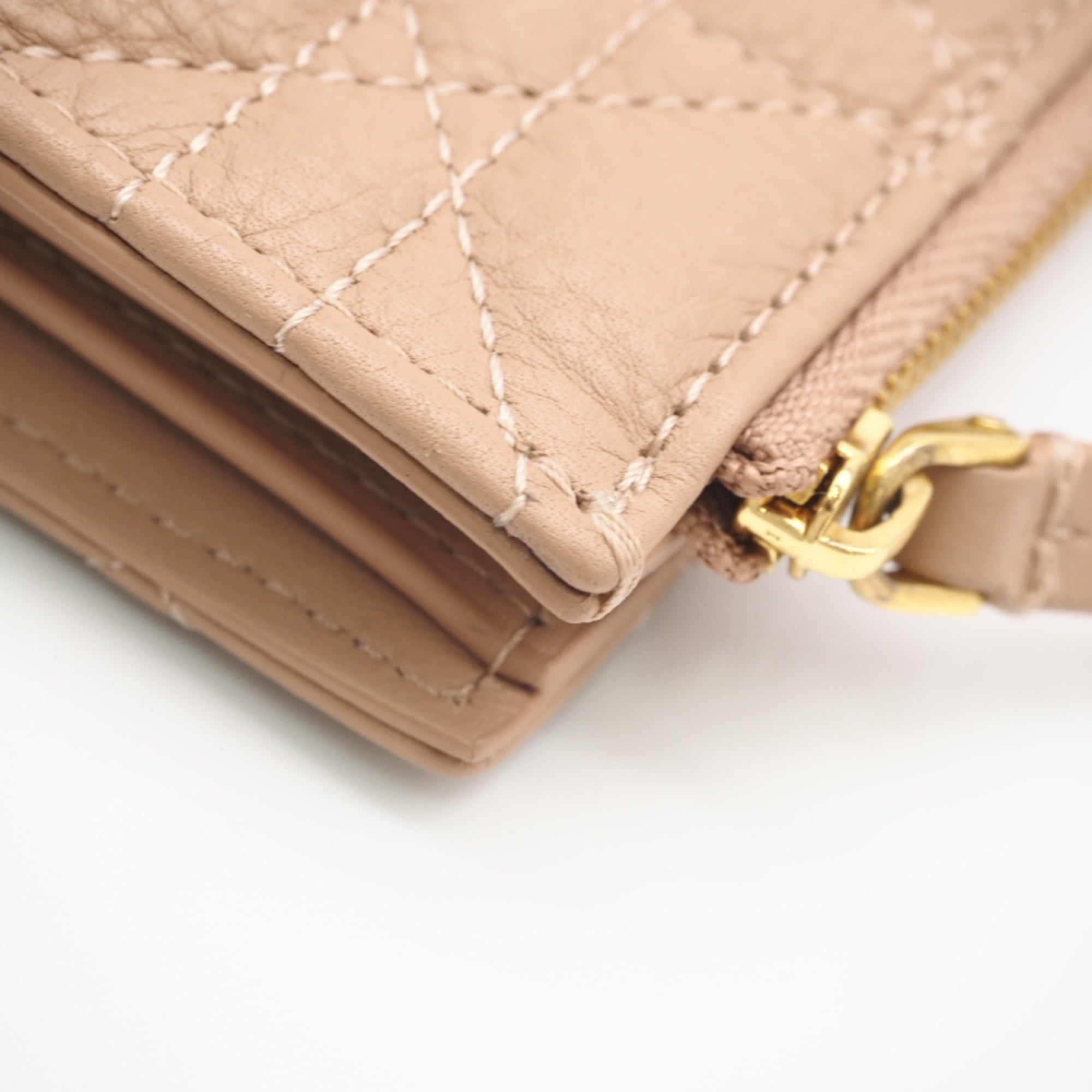 Christian Dior Pink Beige Leather Wallet (Bi-Fold) (Pre-Owned)