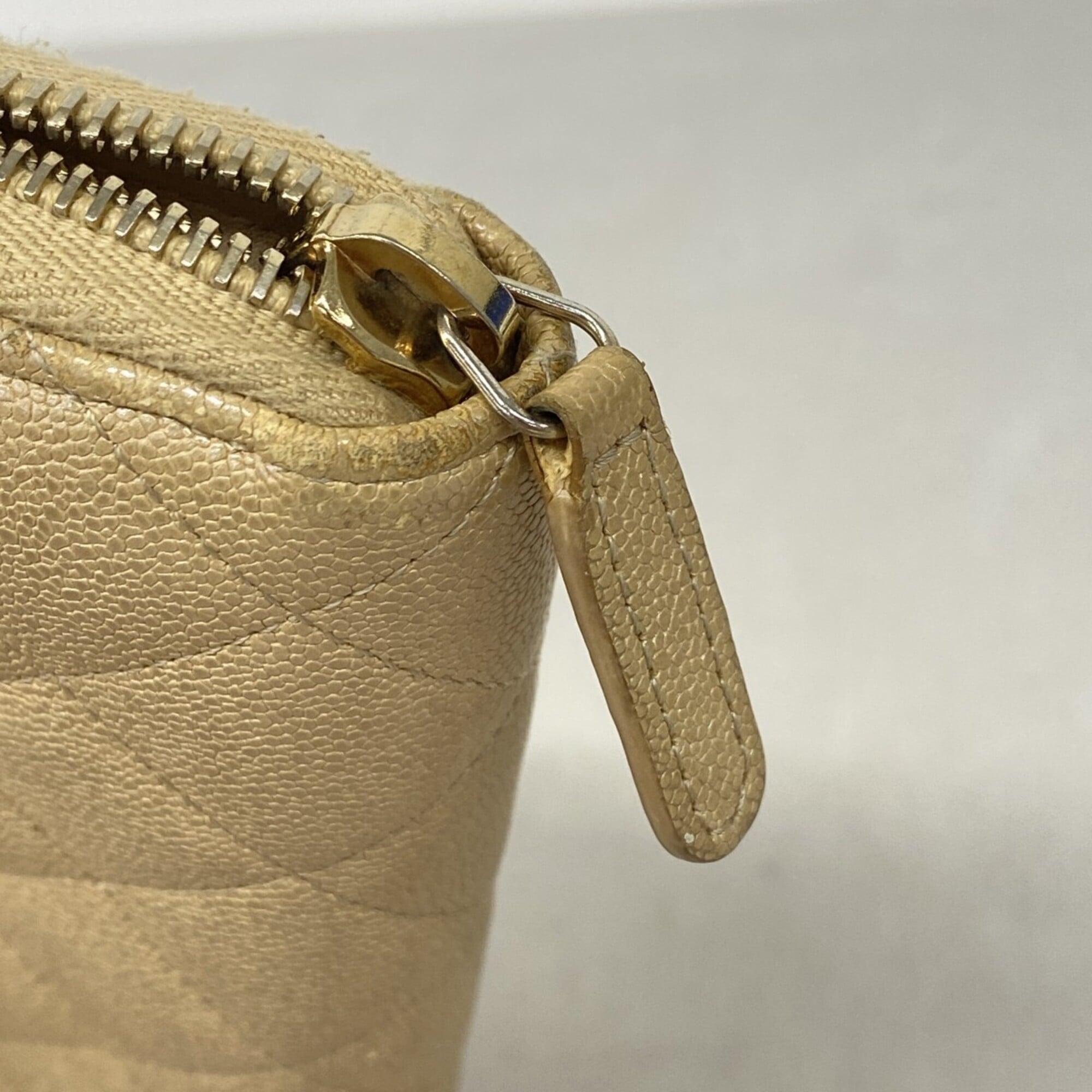 Chanel Beige Grained Calfskin Long Wallet (Bi-Fold) (Pre-Owned)