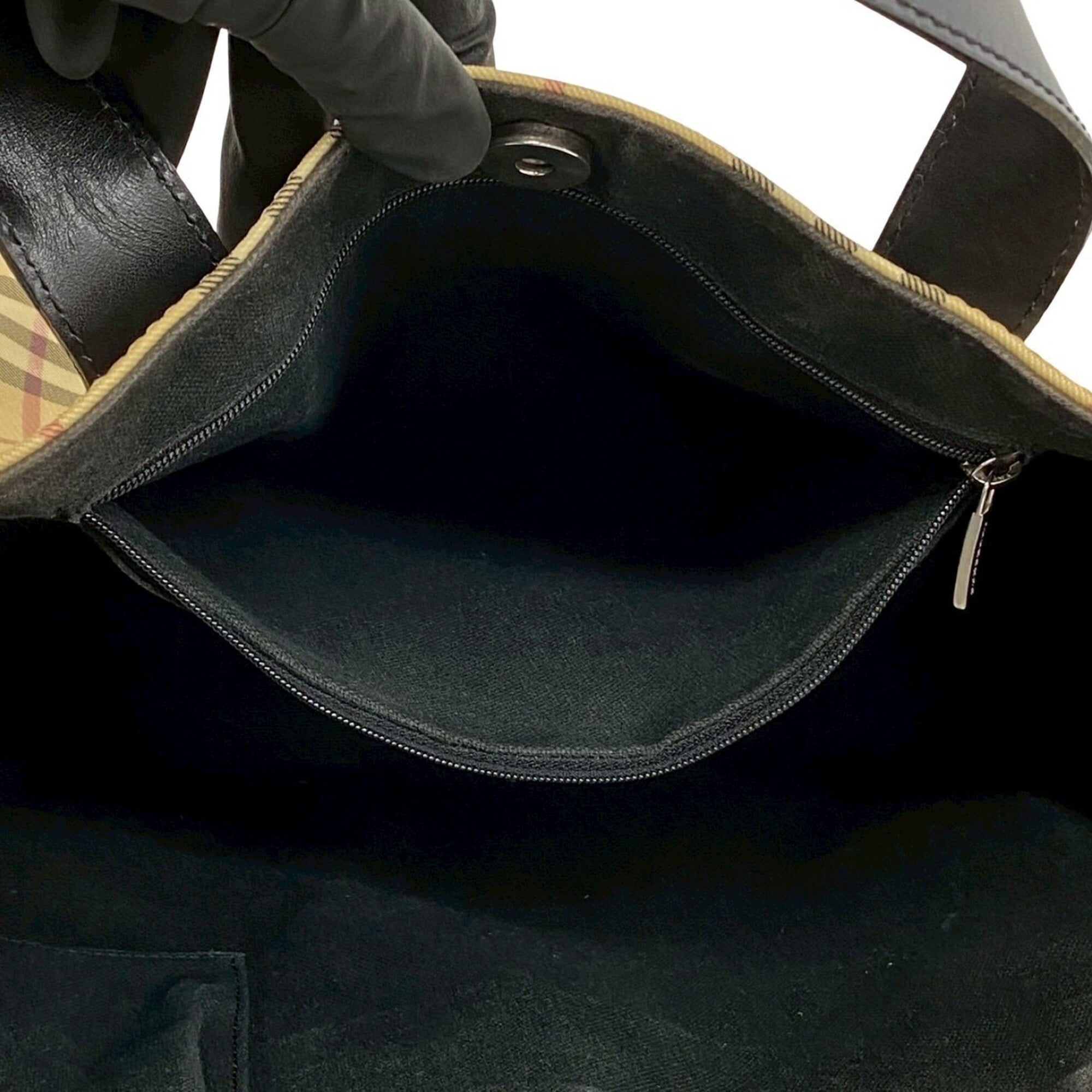 Burberry Beige Black Pvc Leather Handbag Tote Bag (Pre-Owned)