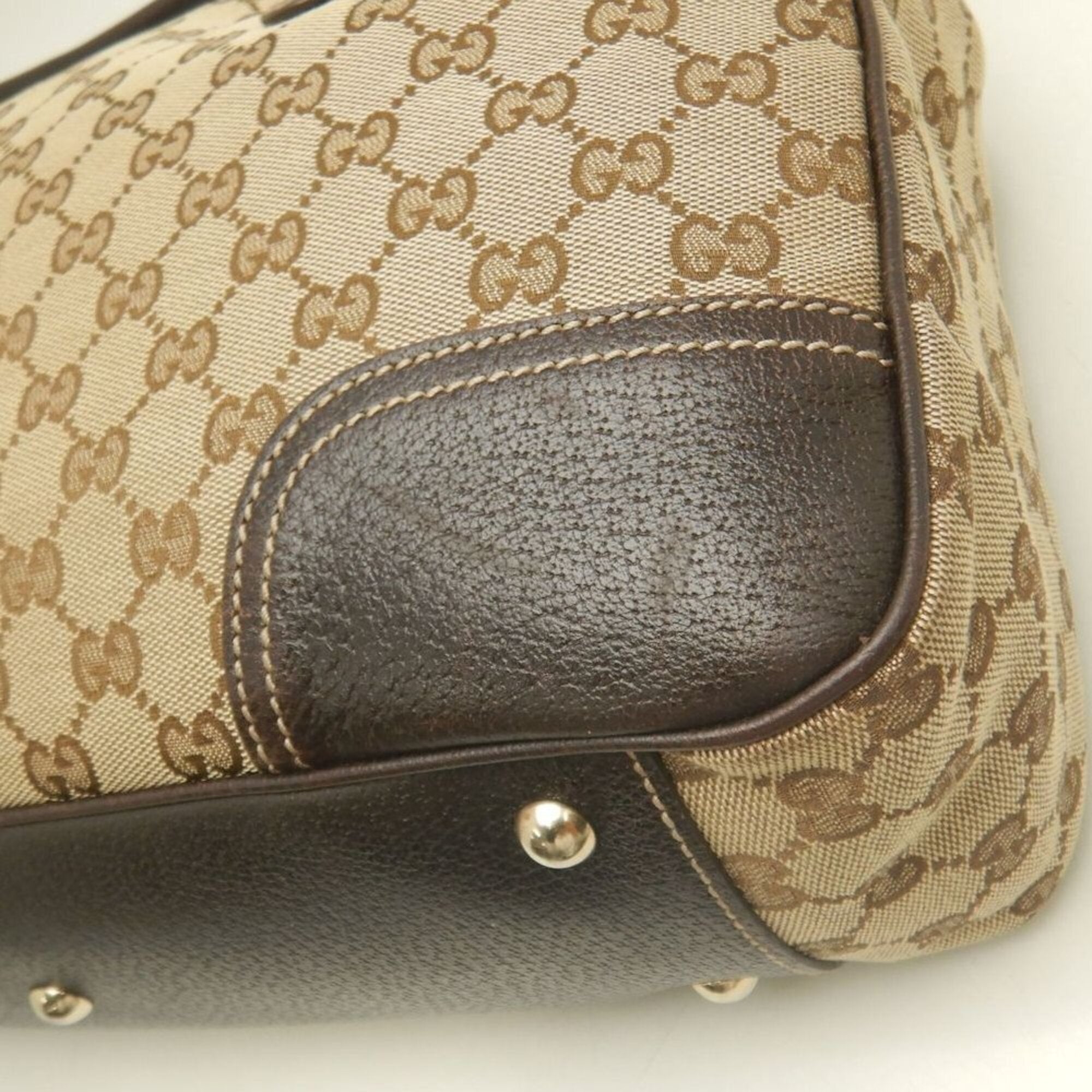 Gucci Gg Canvas Beige Brown Gg Canvas Leather Tote Bag (Pre-Owned)