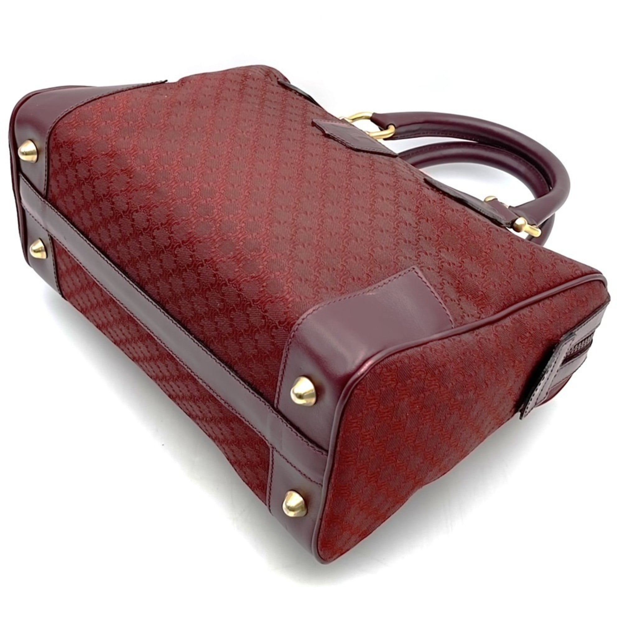 Celine Macadam Red Color Canvas Leather Boston Bag Handbag (Pre-Owned)