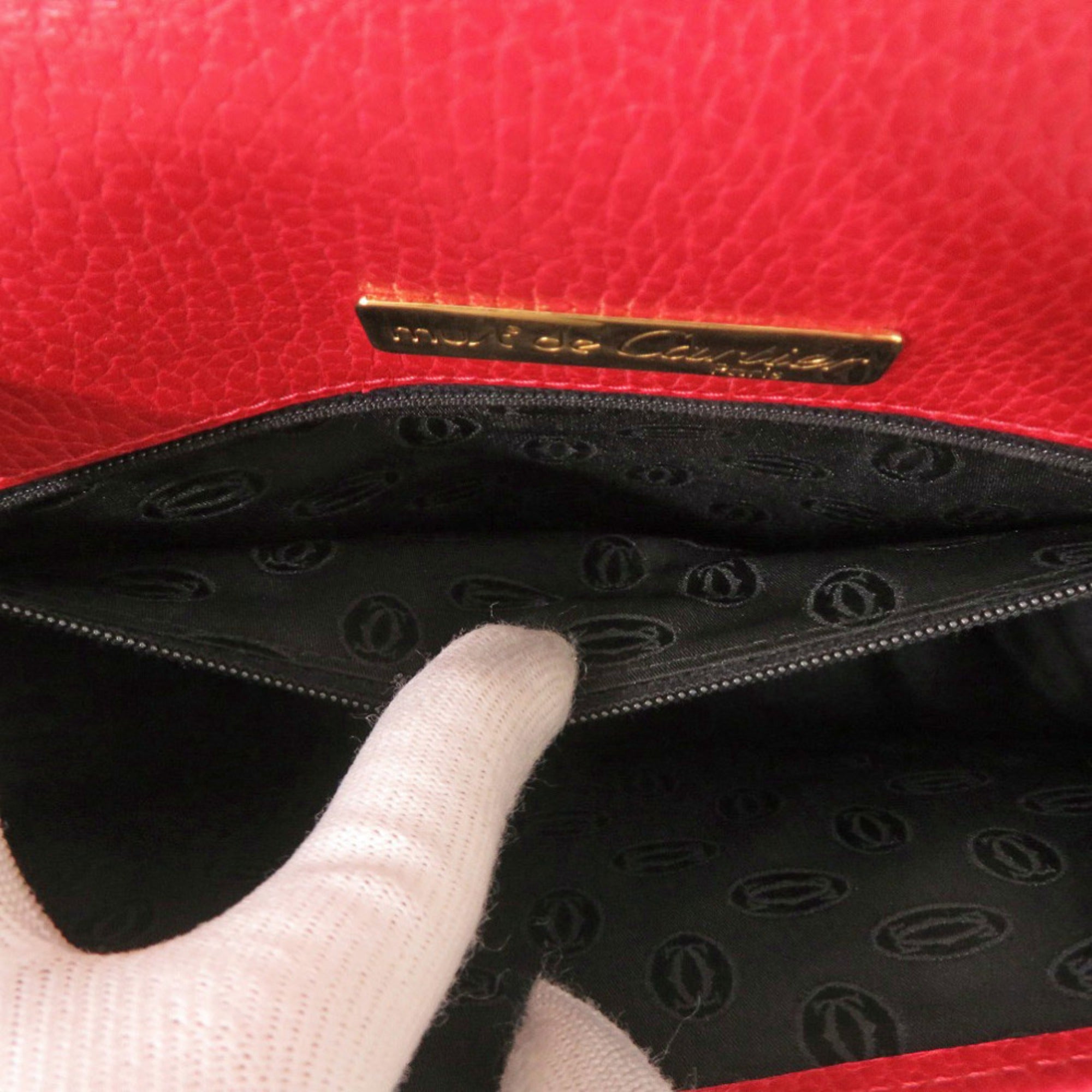 Cartier Red Color Leather Shoulder Bag (Pre-Owned)