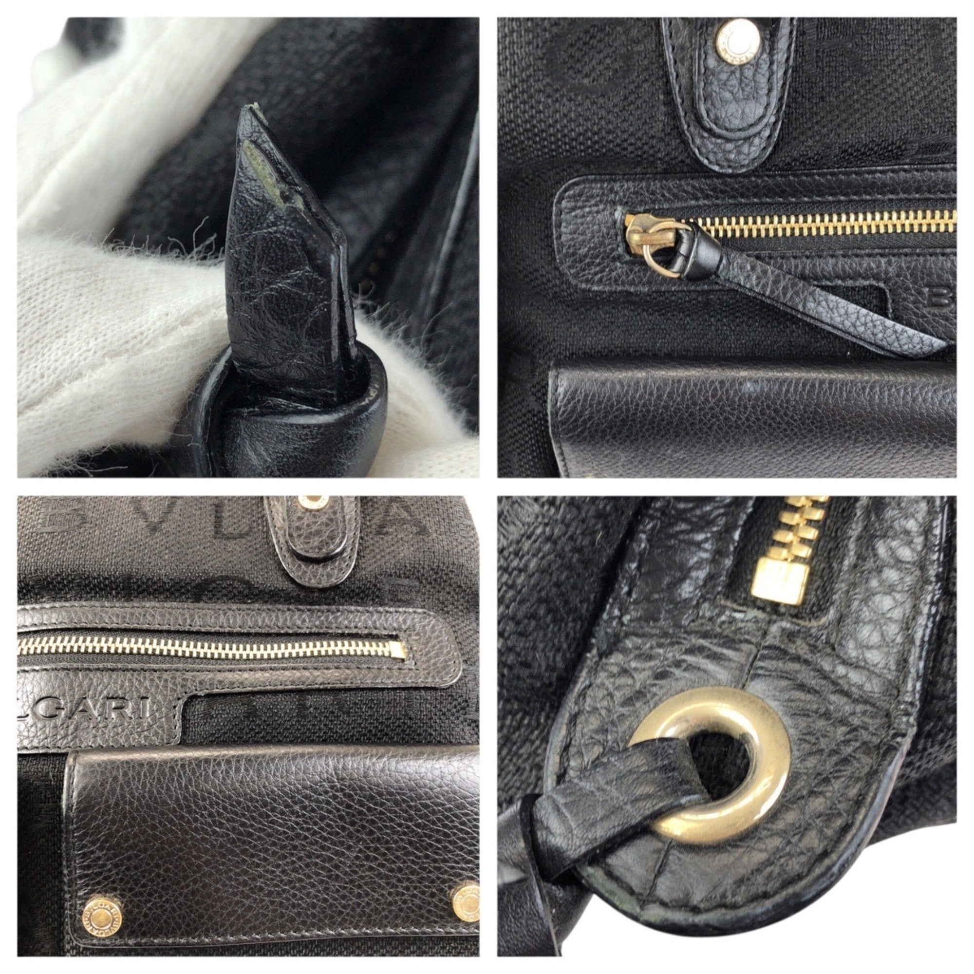 Bvlgari Black Canvas Leather Handbag Tote Bag (Pre-Owned)