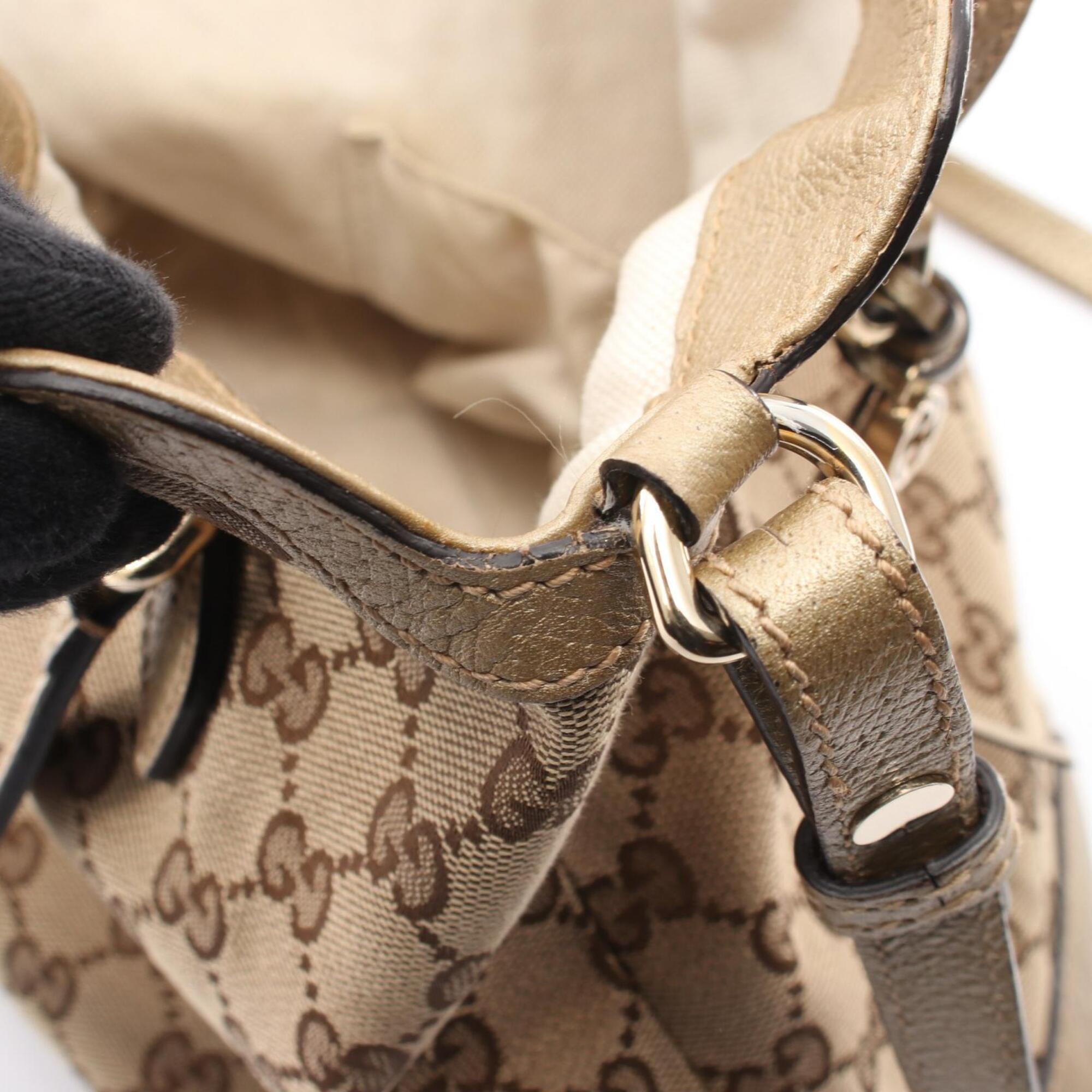 Gucci Beige Gold Canvas Leather Handbag (Pre-Owned)