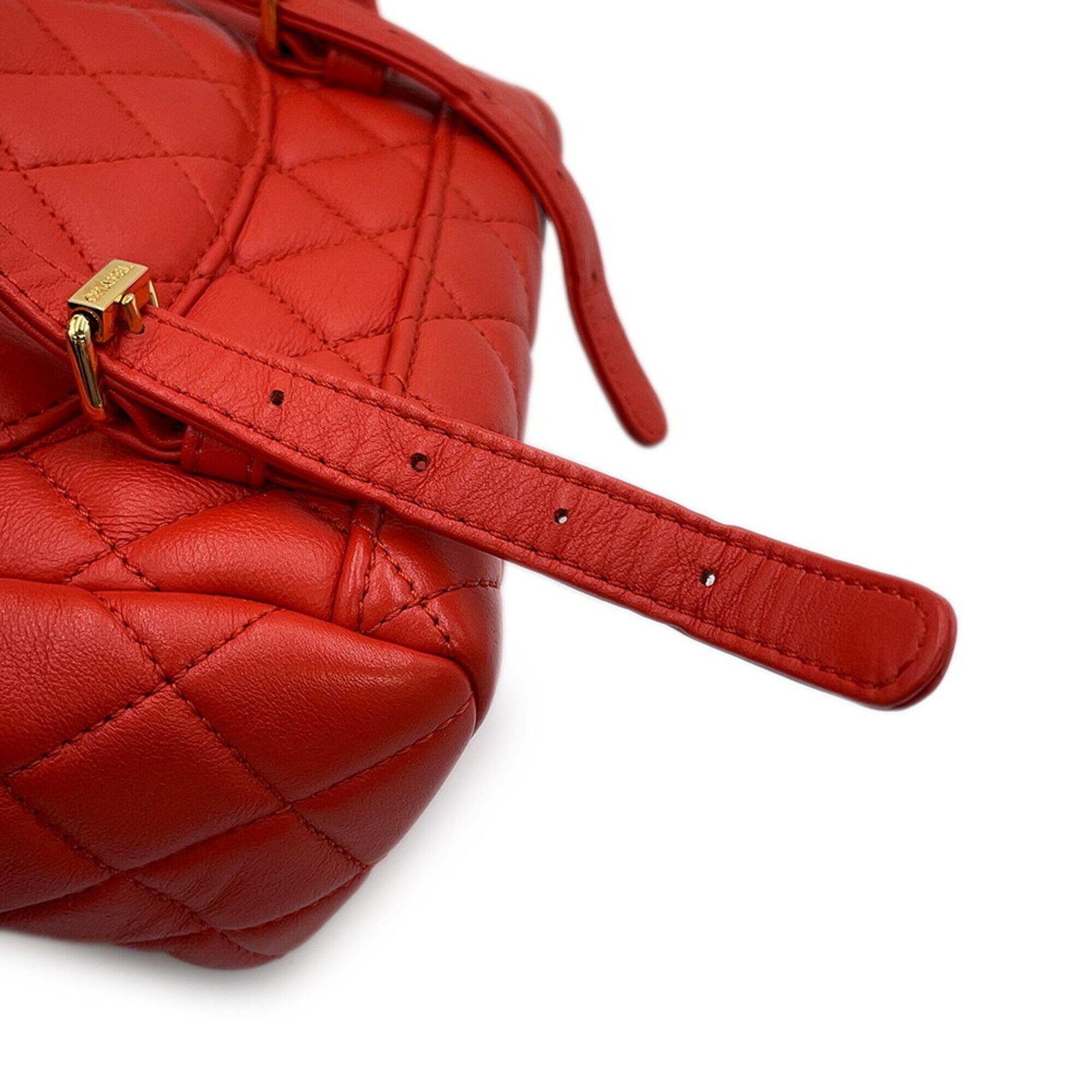 Chanel Dark Orange Leather Backpack Handbag (Pre-Owned)