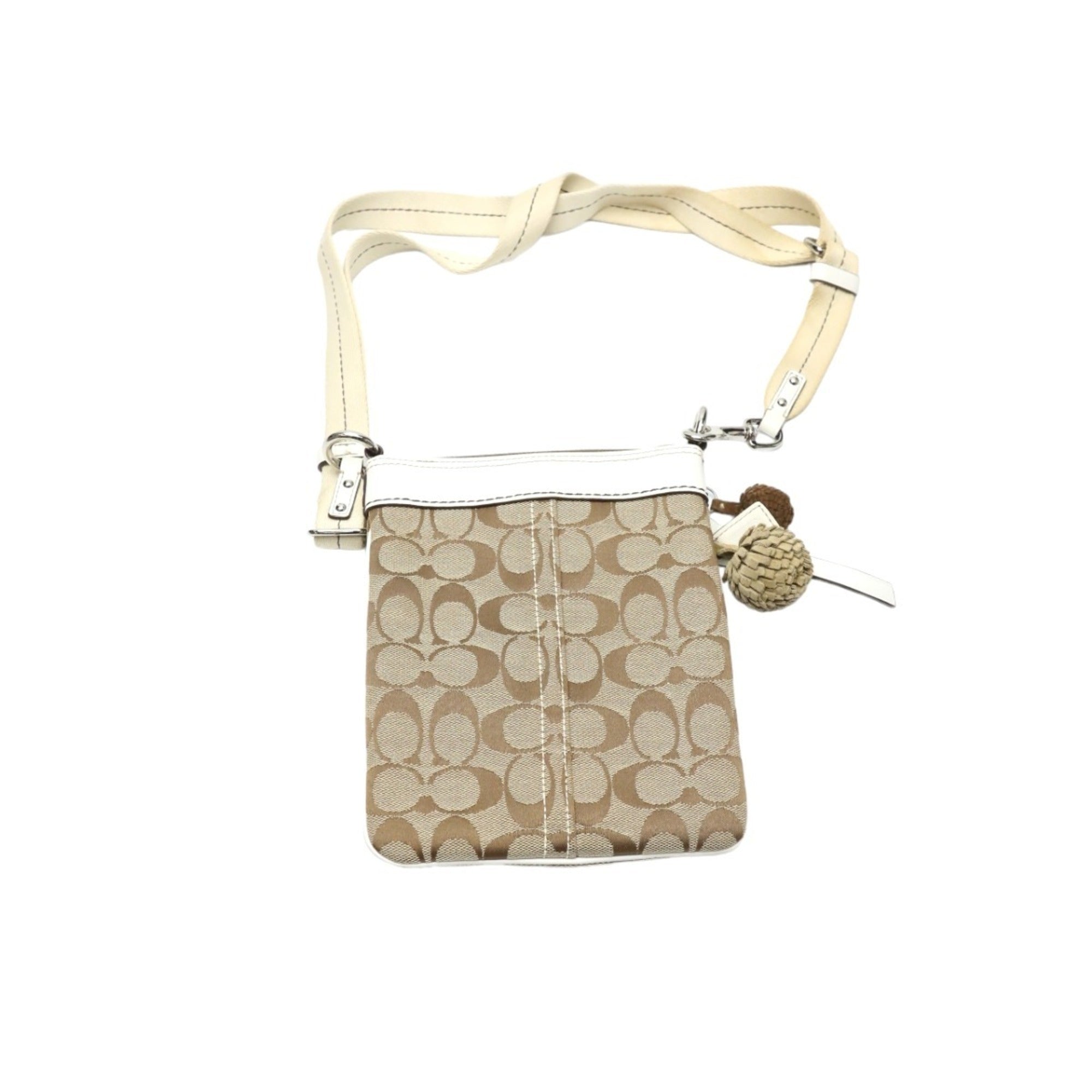 Coach Khaki White Signature Line Shoulder Bag (Pre-Owned)