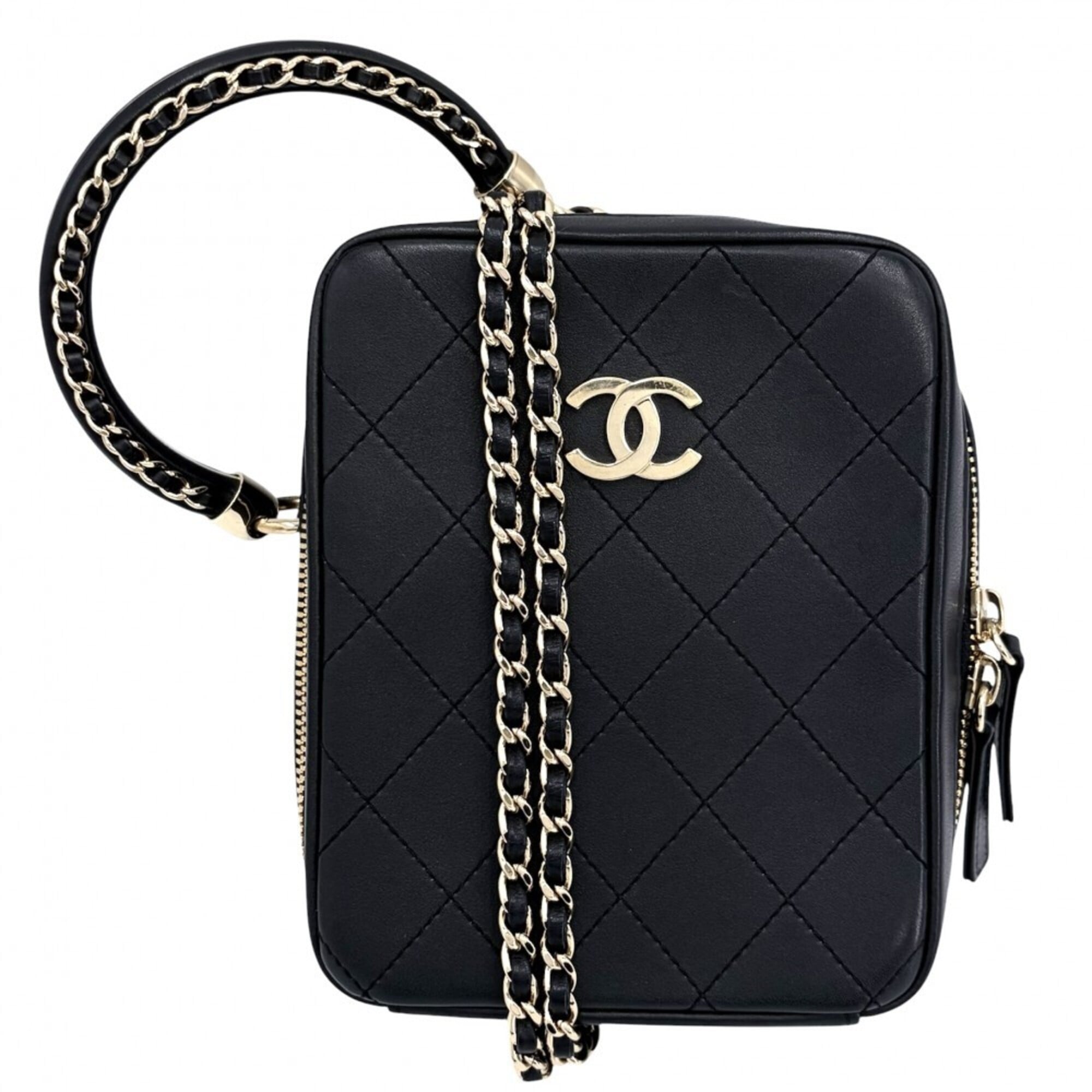 Chanel Black Leather Handbag Pochette Shoulder Bag (Pre-Owned)