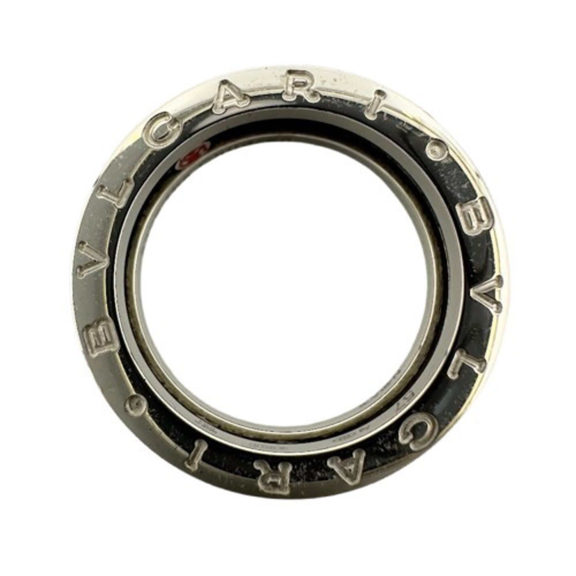 Bvlgari Silver Black Ceramic Silver 925 Band Ring (Pre-Owned)